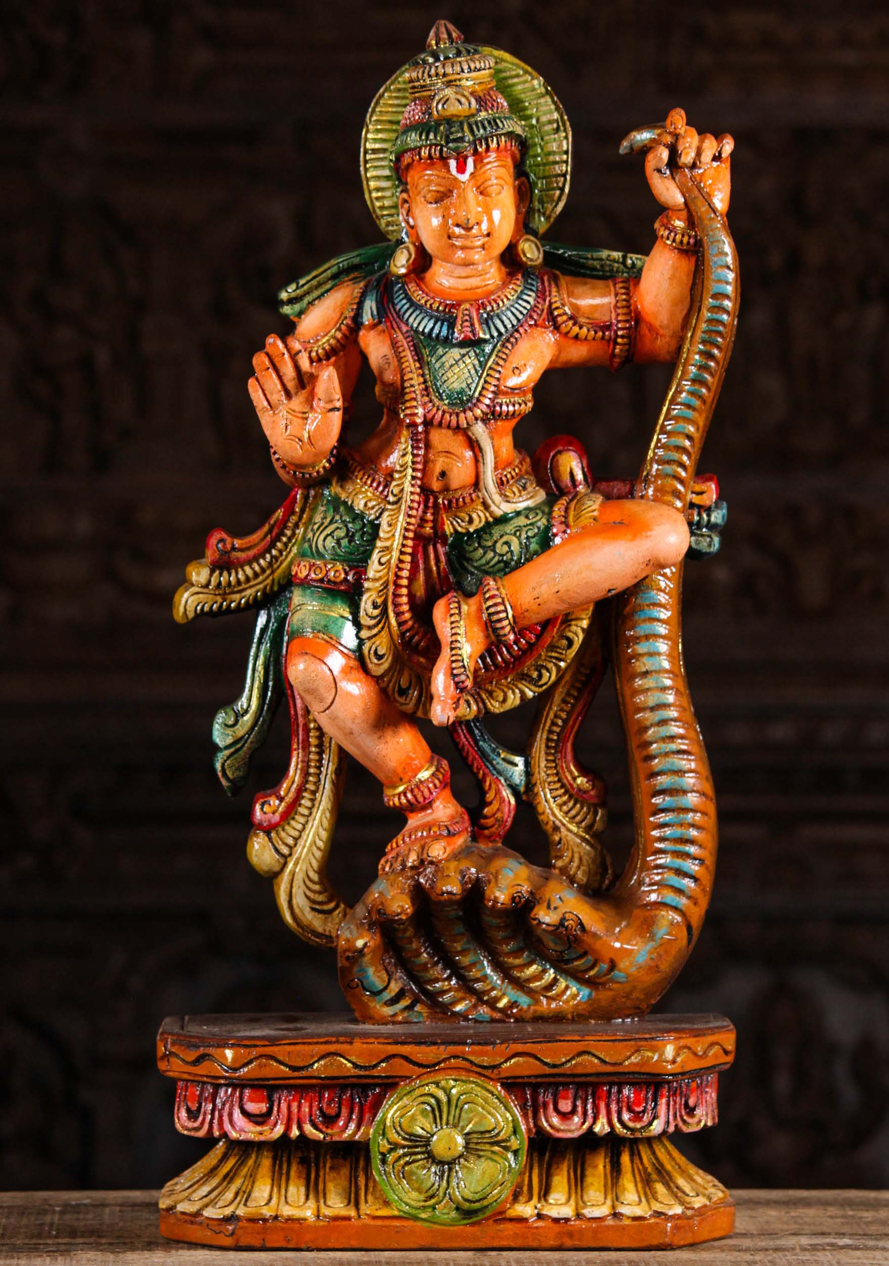 Wood Dancing Kalinga Krishna Statue 24"