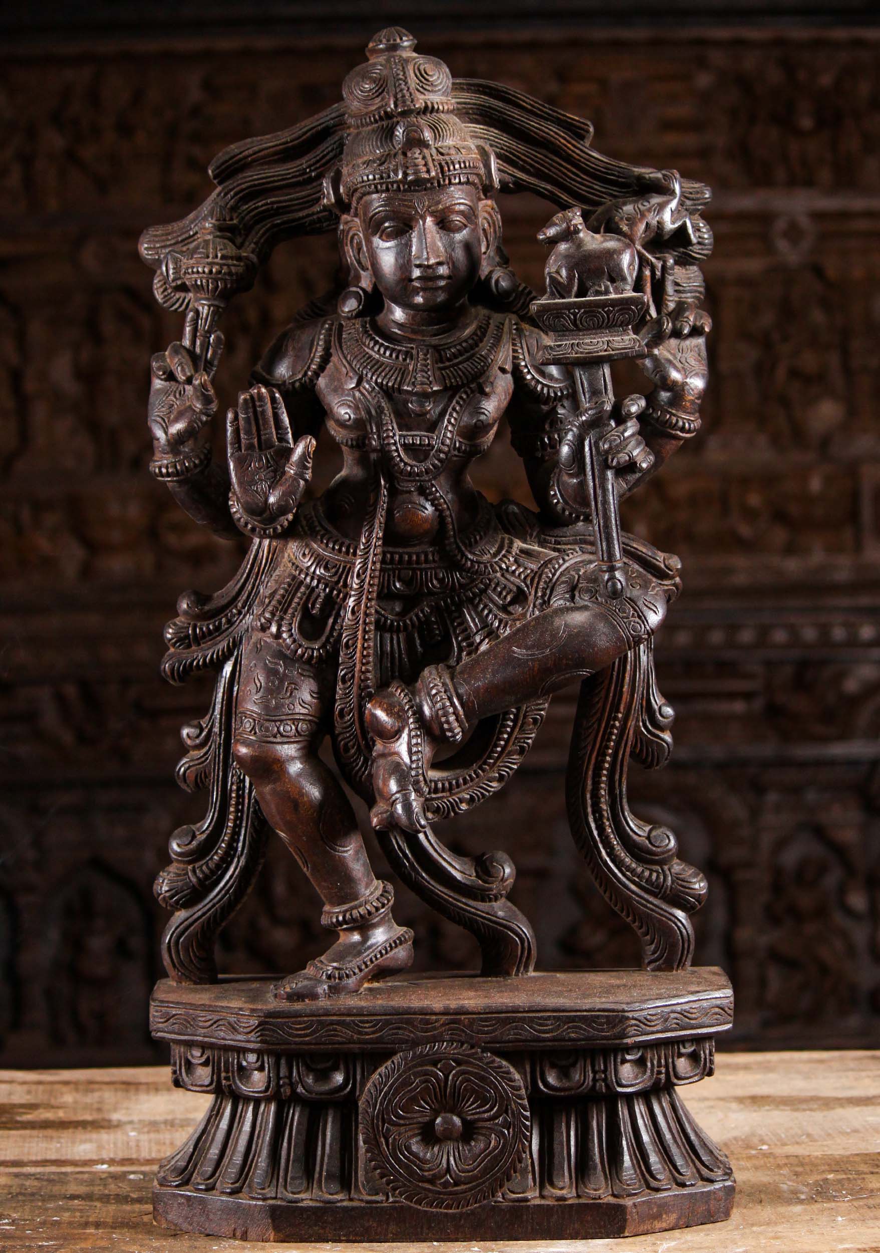 Dark Wood Dancing Shiva Sculpture 30"