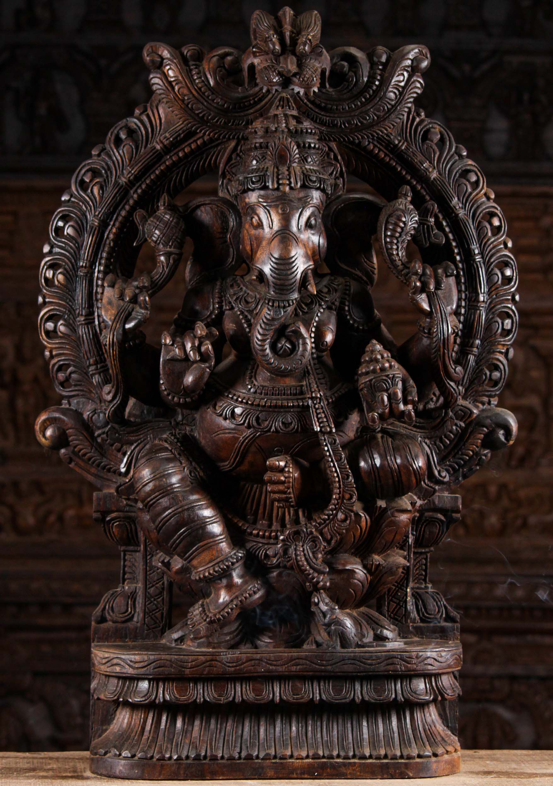 Large Wooden Ganesh with Magnificent Arch 36"