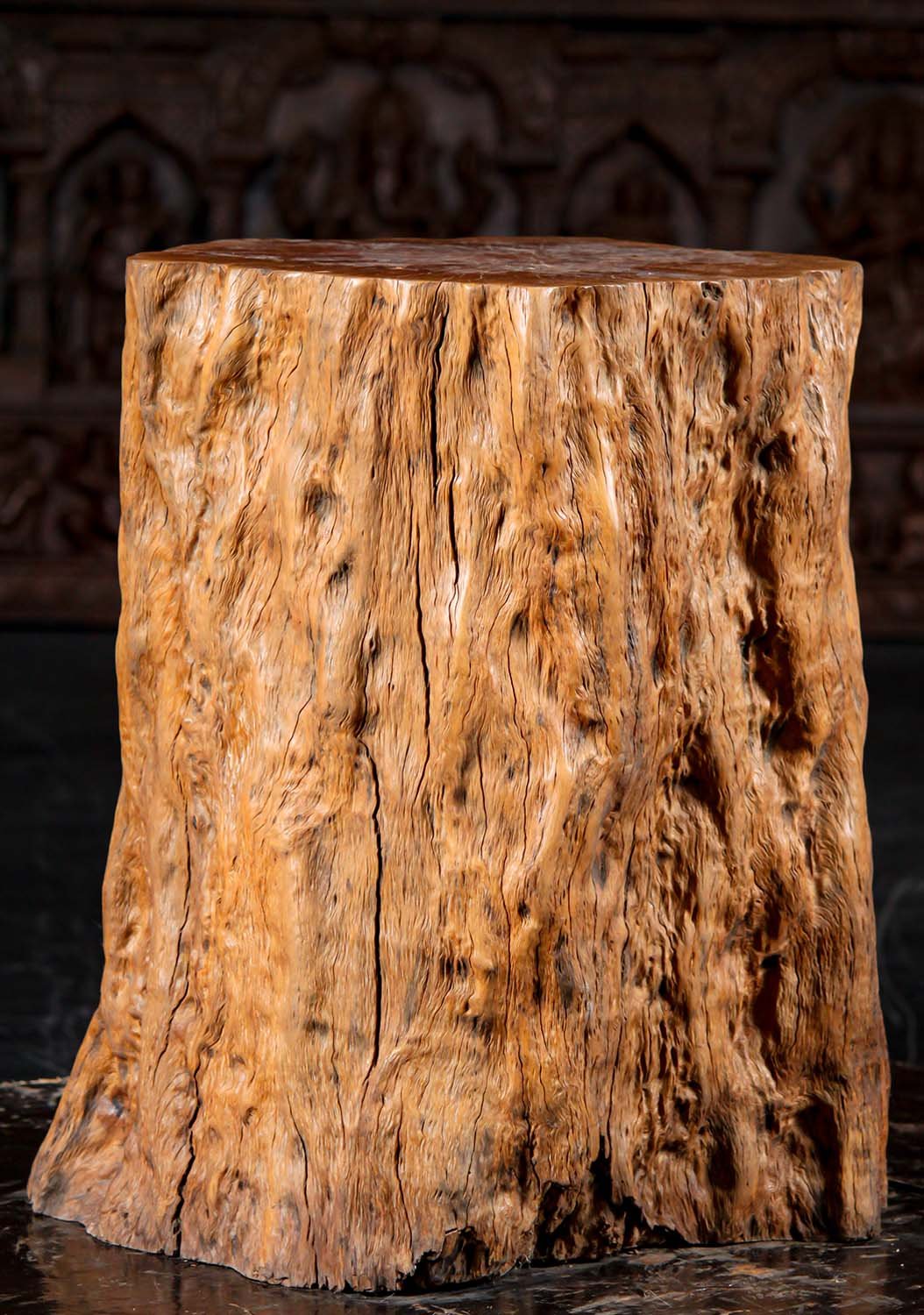 Solid Lychee Wood Statue Base Pedestal 23.5"