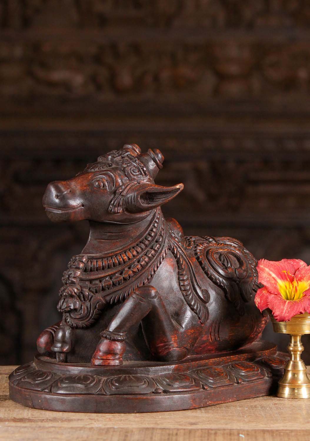 Wood Hand Carving of Shiva's Bull, Nandi 14"