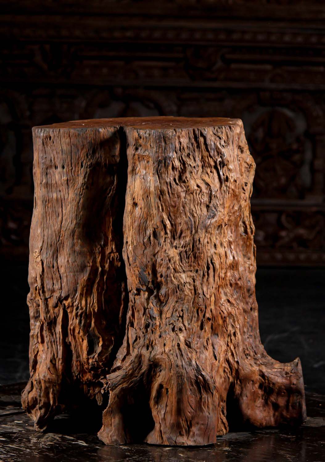 Solid Natural Lychee Wood Statue Base 26.5"