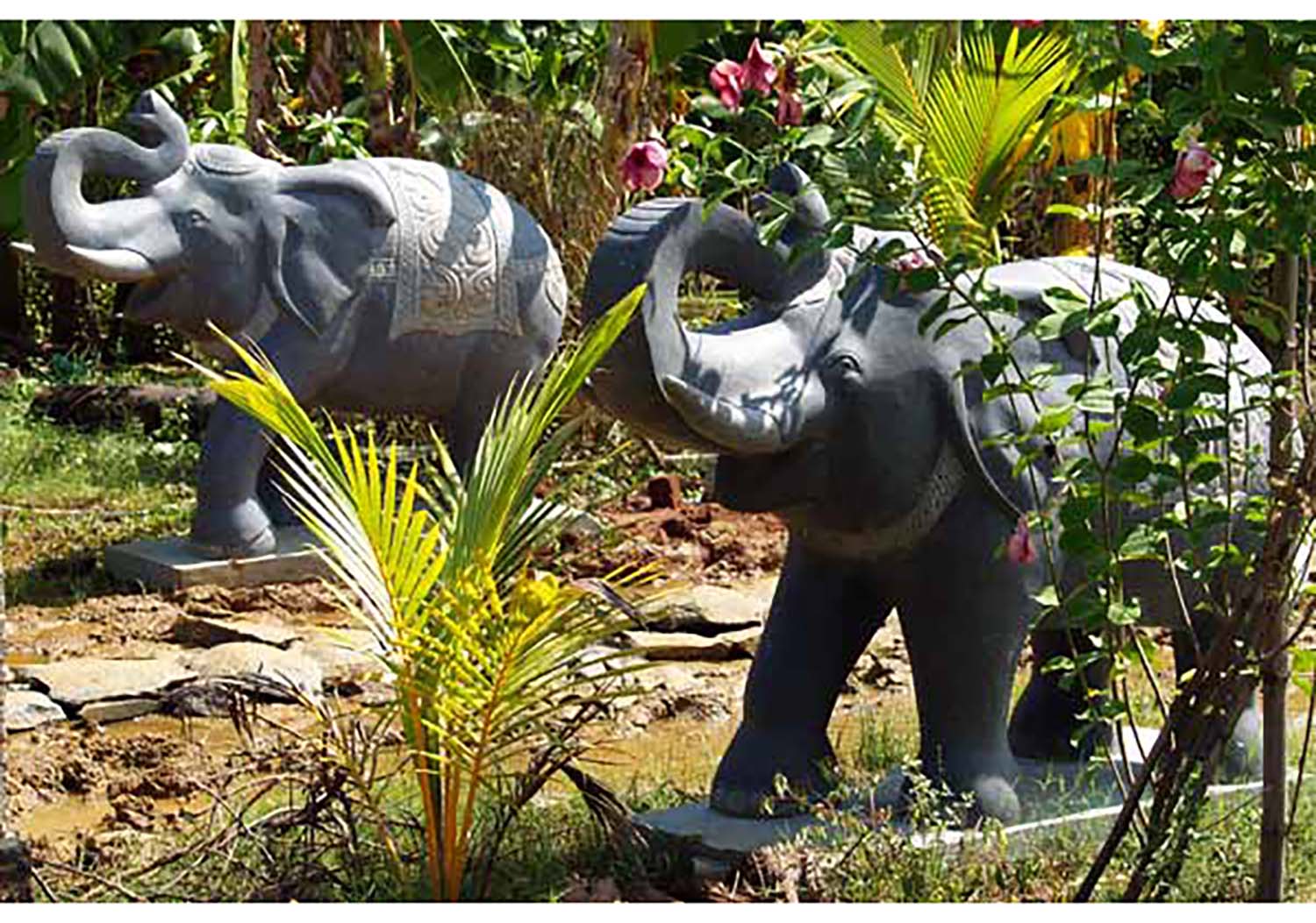 Pair of Elephants With Raised Trunks 48"