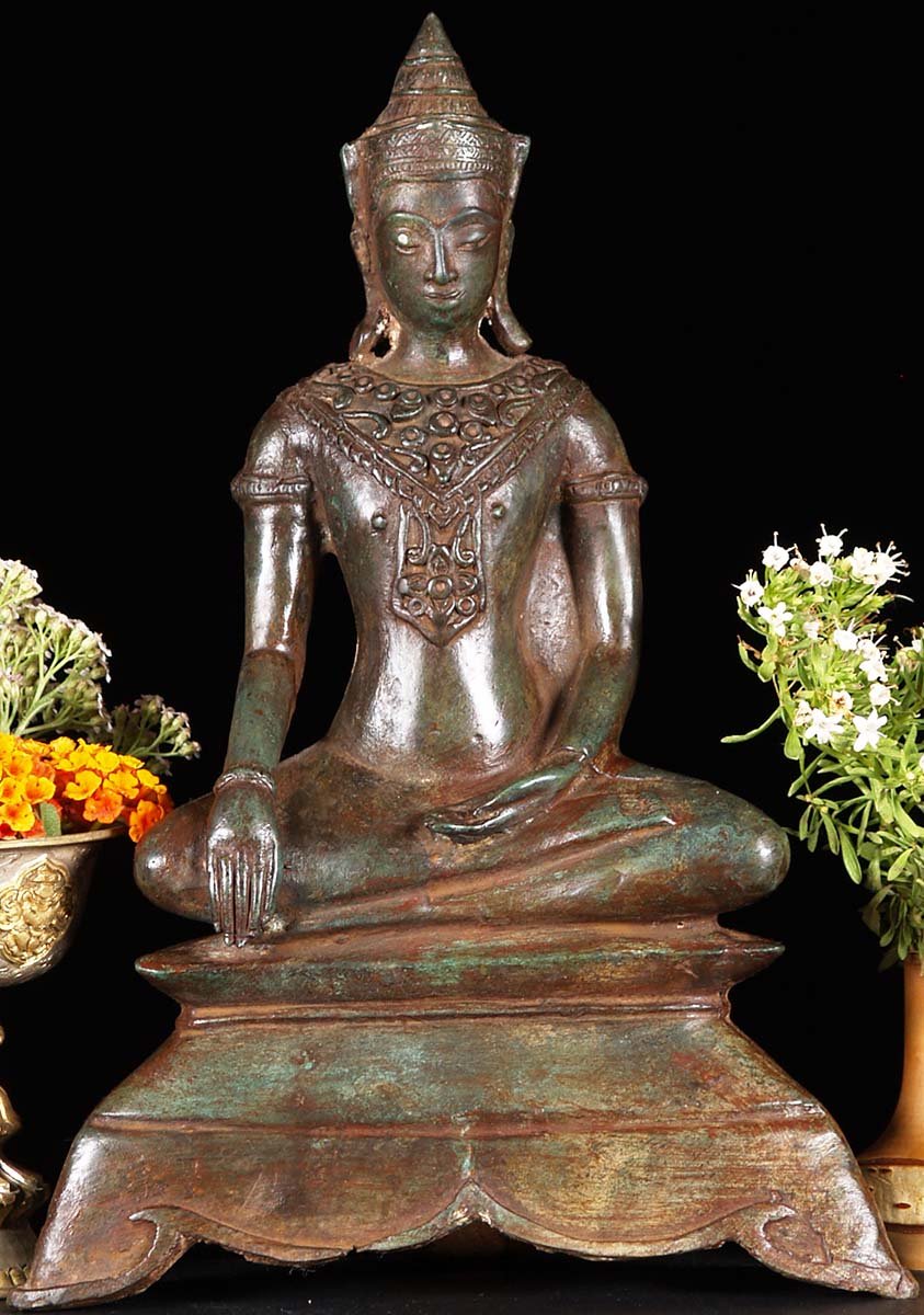 Brass Thai Buddha Statue in the Bhumisparsha Mudra or the Earth