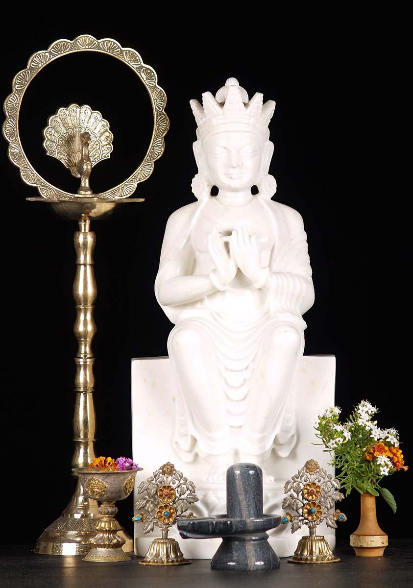 White Marble Maitreya Buddha Statue 24"