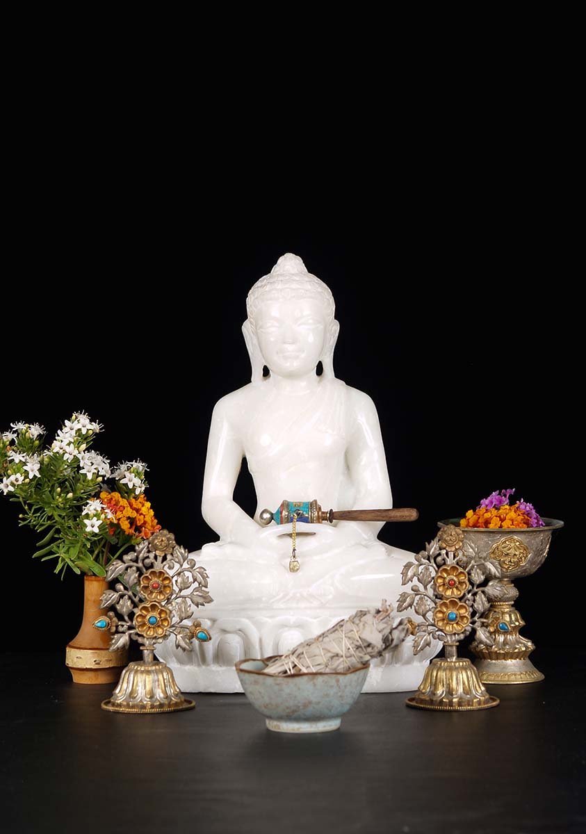 Small White Marble Buddha Statue 12"