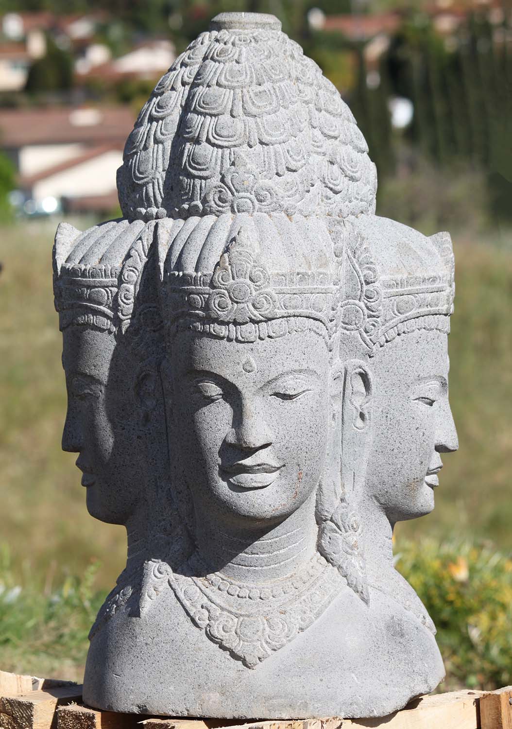 Stone 4 Faced Brahma Bust Sculpture 26"