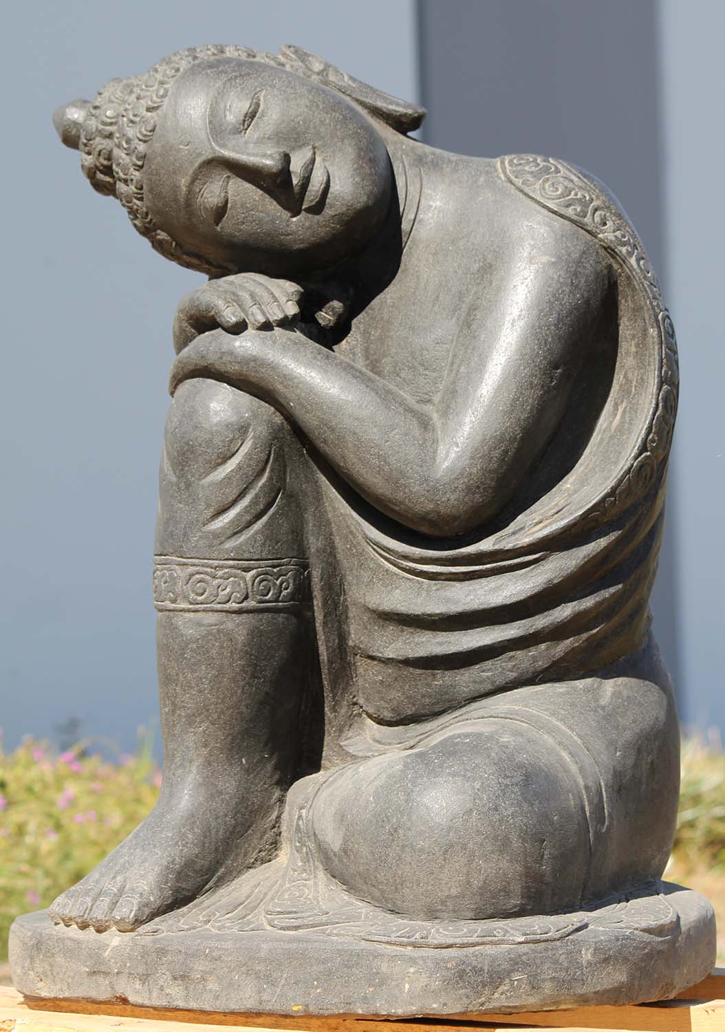 Stone Resting Garden Buddha Sculpture 27"