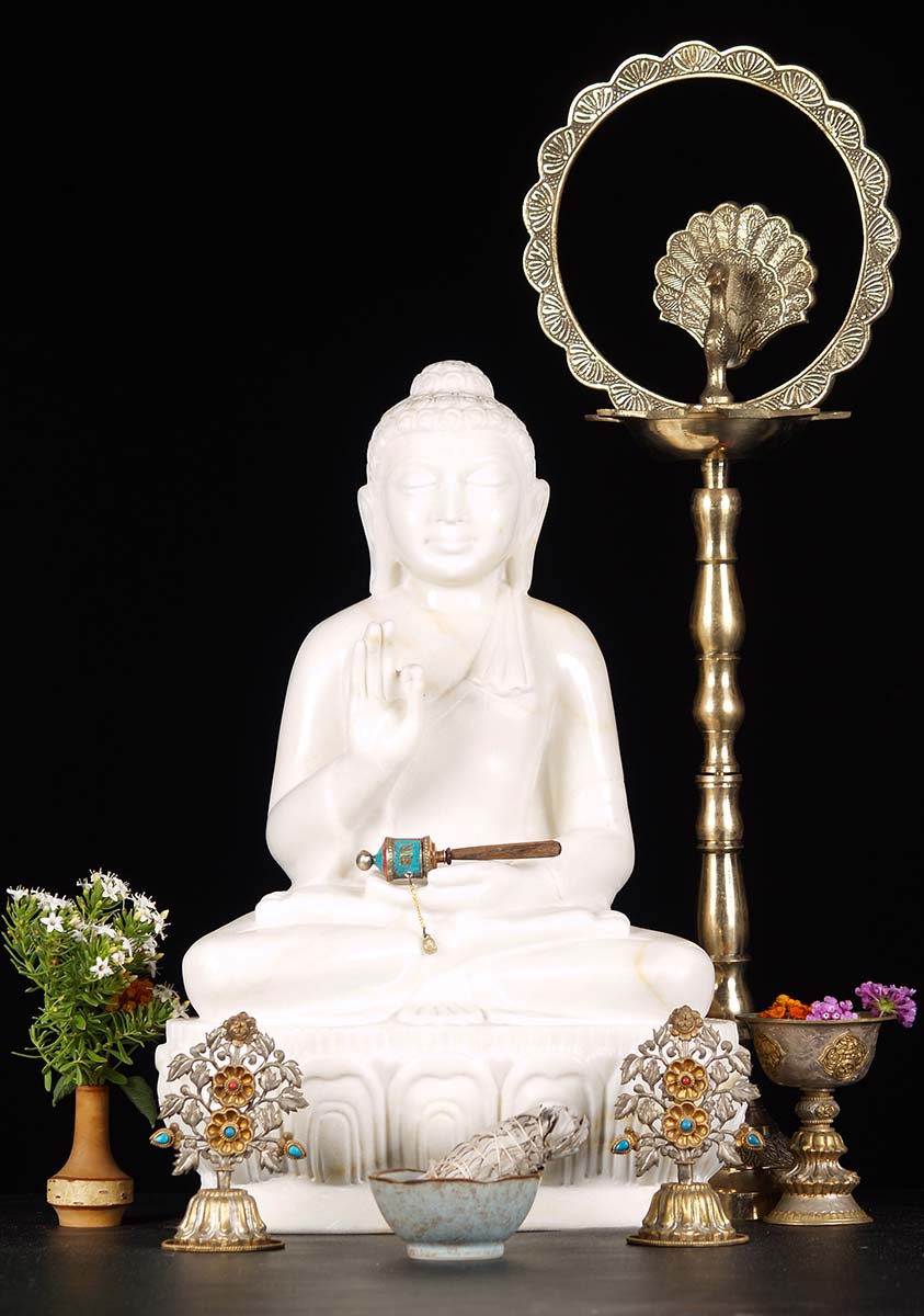 White Marble Abhaya Mudra Buddha Statue 19"