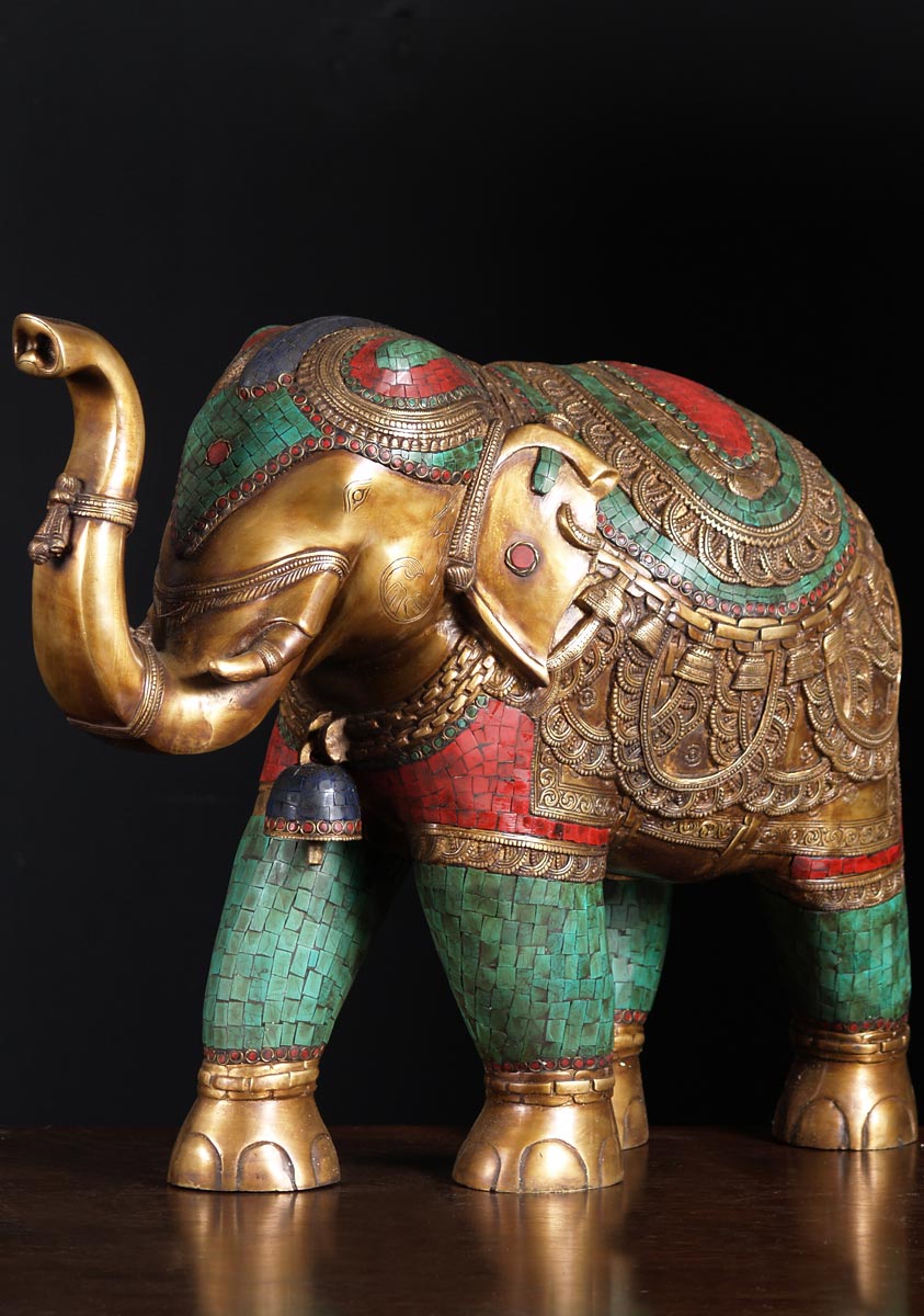 Indian Processional Elephant with Trunk Raised for Good Luck Decorated