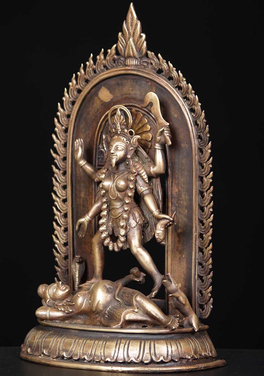 Bronze Kali Statue on Shiva's Corpse 13"