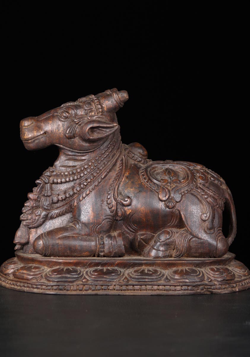 Wood Statue of Shiva's Bull Nandi 14"