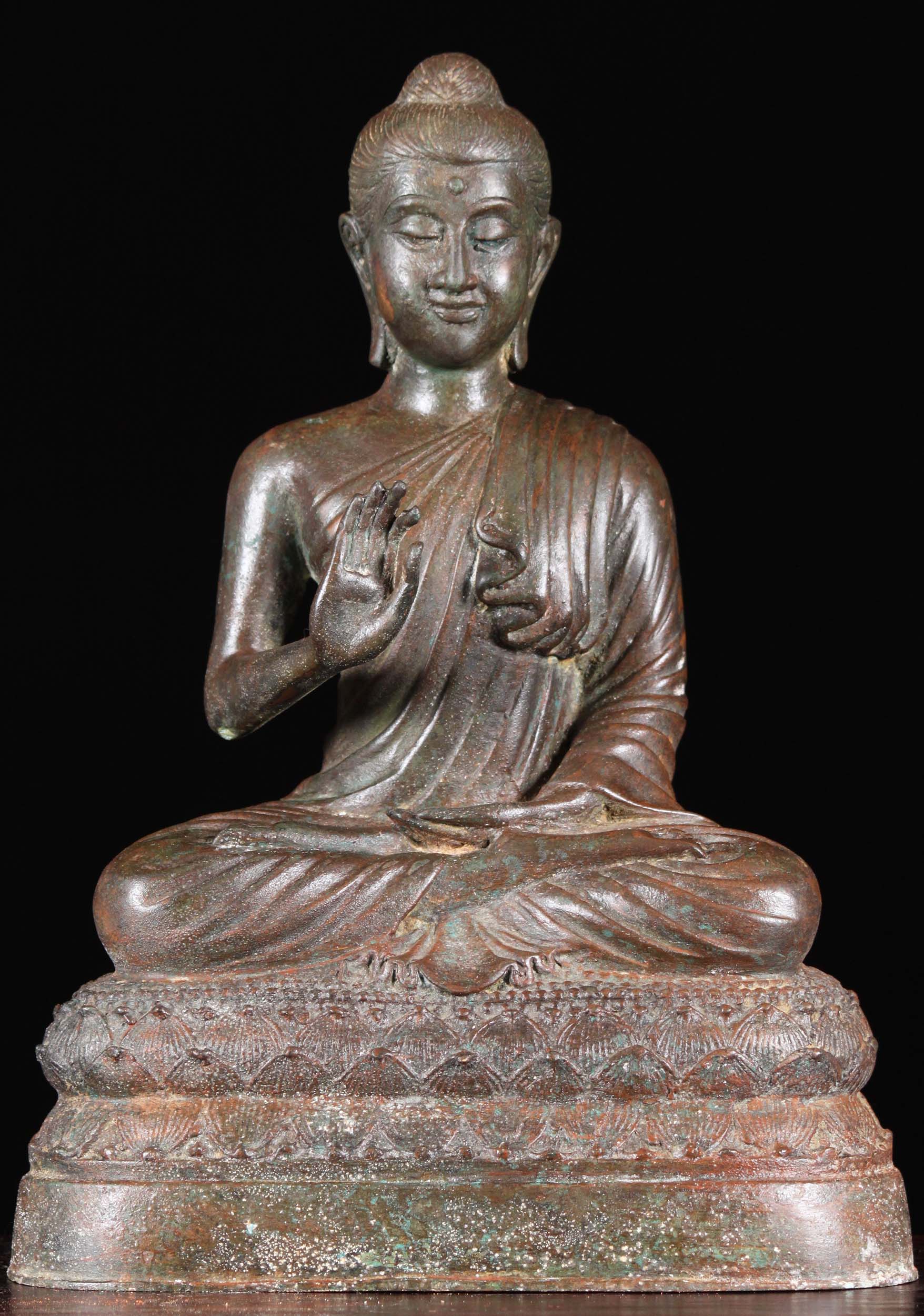 Brass Gandhara Abhaya Mudra Buddha Statue 14"