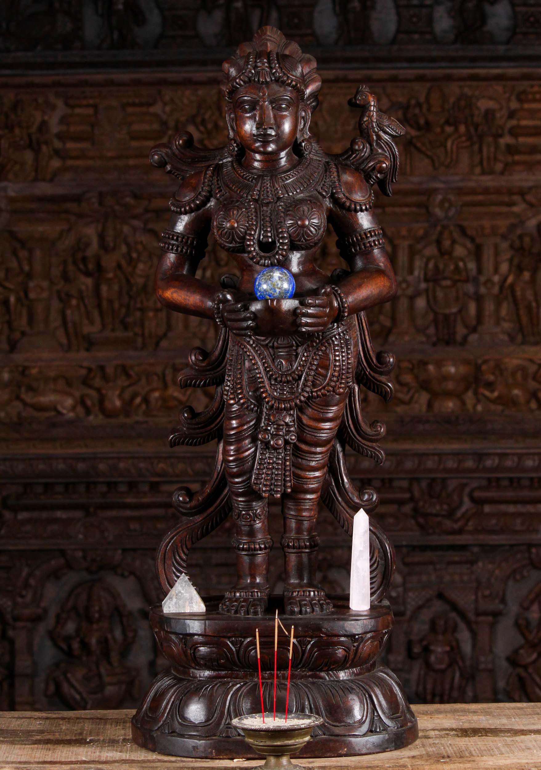 Dark Wooden Deepa Lakshmi Statue 36"