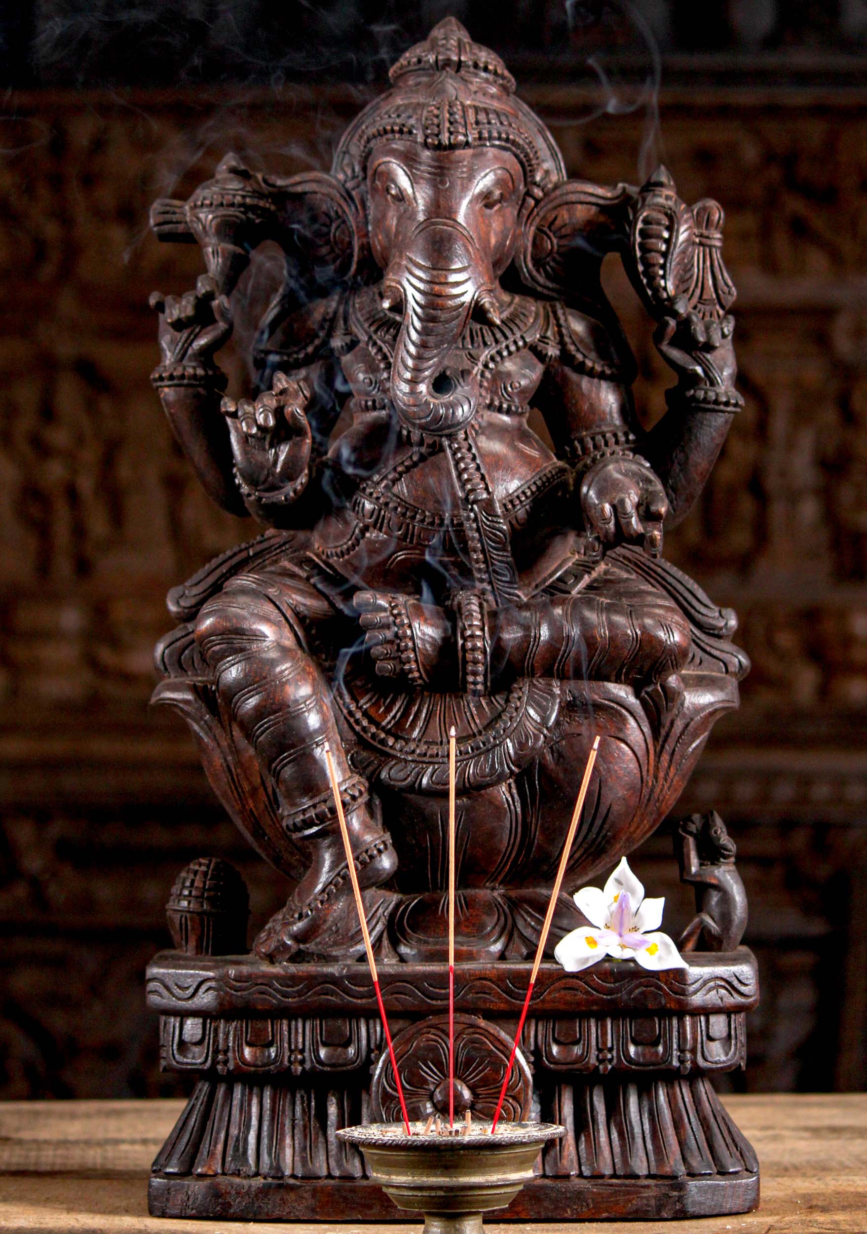 Wooden Ganesha Statue Holding Tusk 24"'