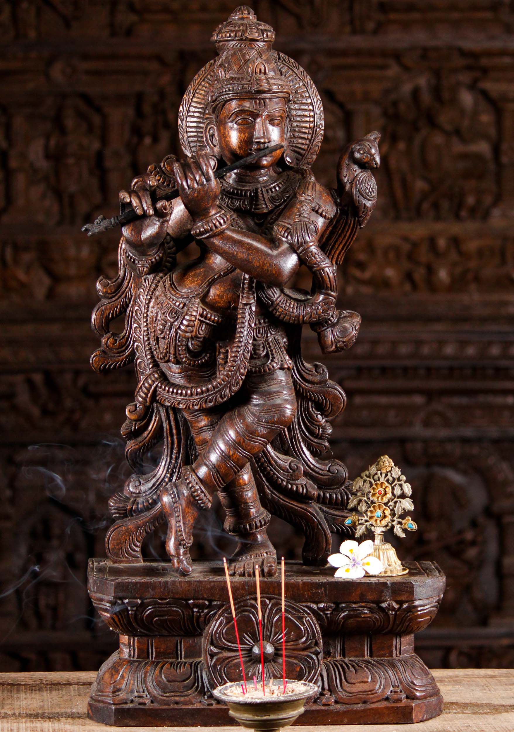 Wood Standing Shiva Statue with Club 30"