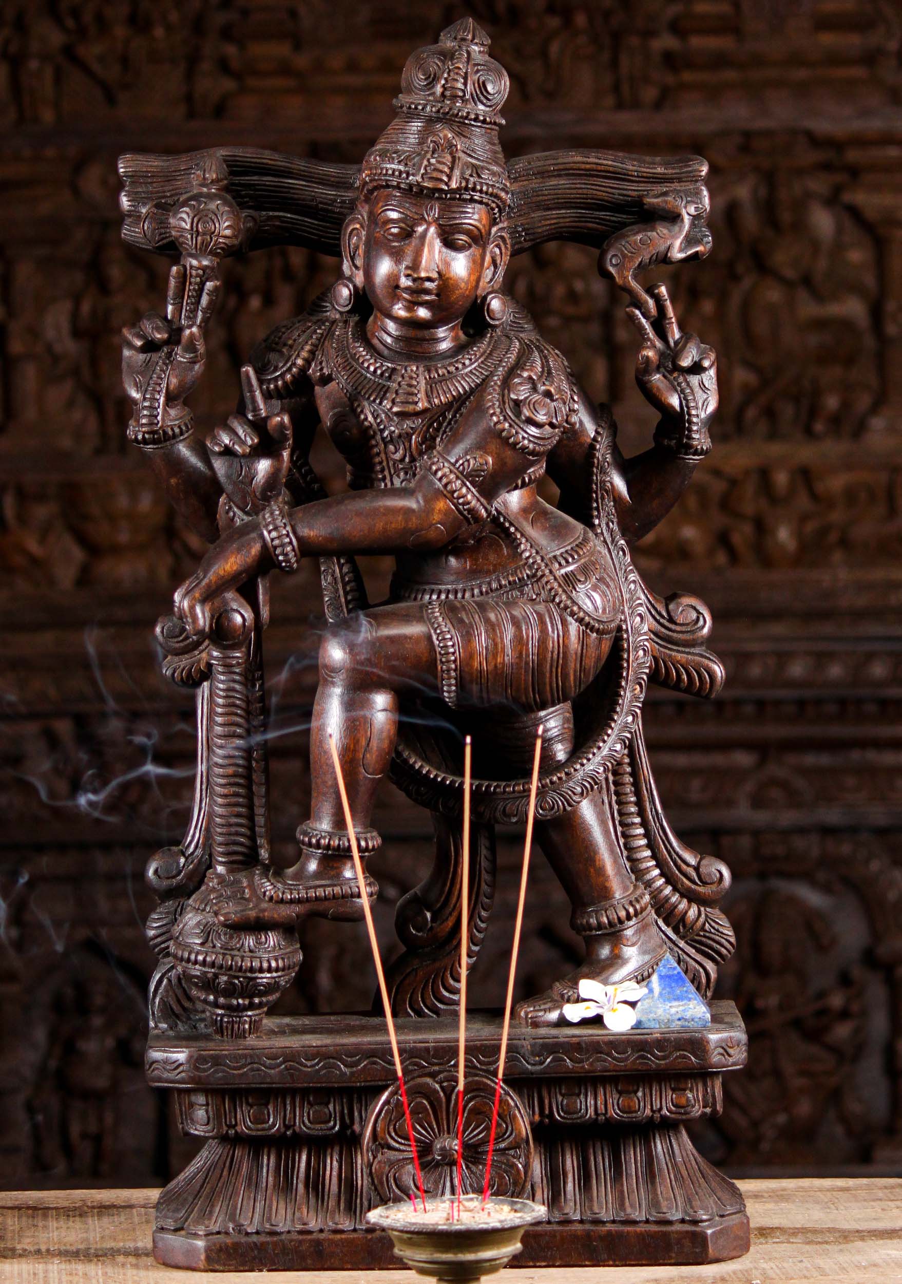 Wood Standing Dvarapala Statue with Club 30"