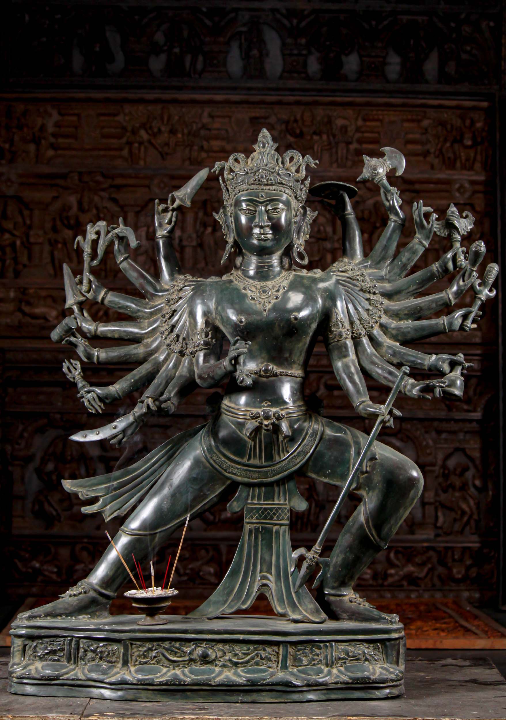 Awesome Brass Dancing Shiva Sculpture With 18 Arms Holding A Variety Of Weapons 45 127bb5z