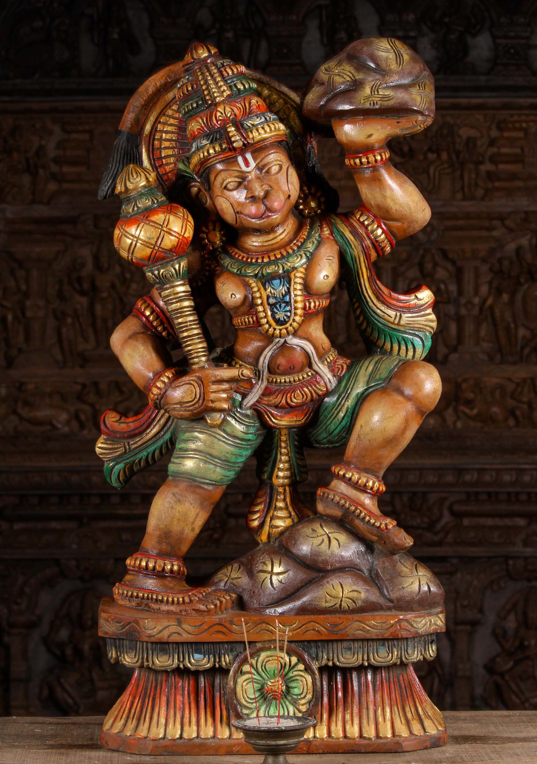 Wood Hanuman Carrying Mountain of Herbs 36"