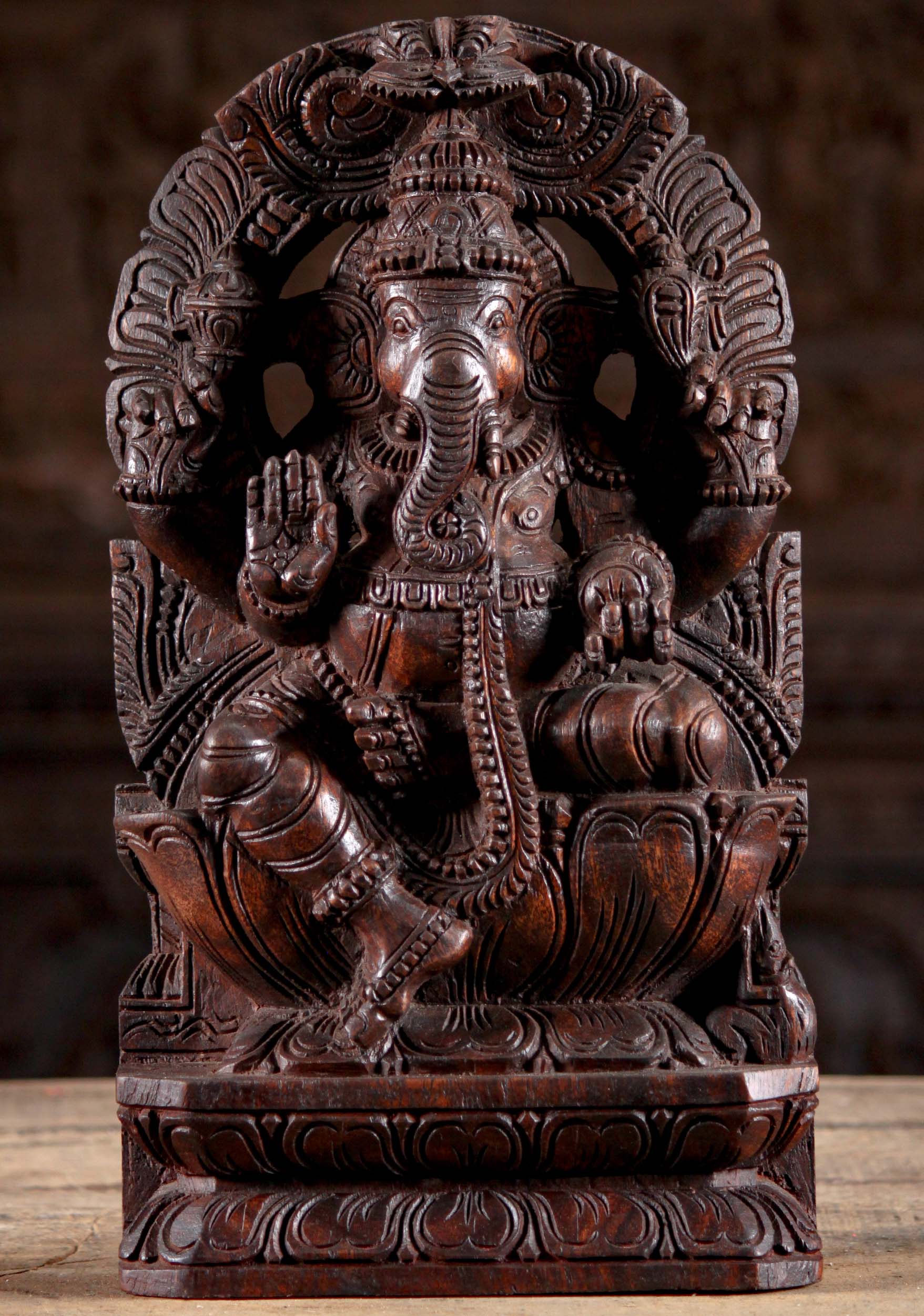 Wooden Abhaya Mudra Ganesh with Arch 18"