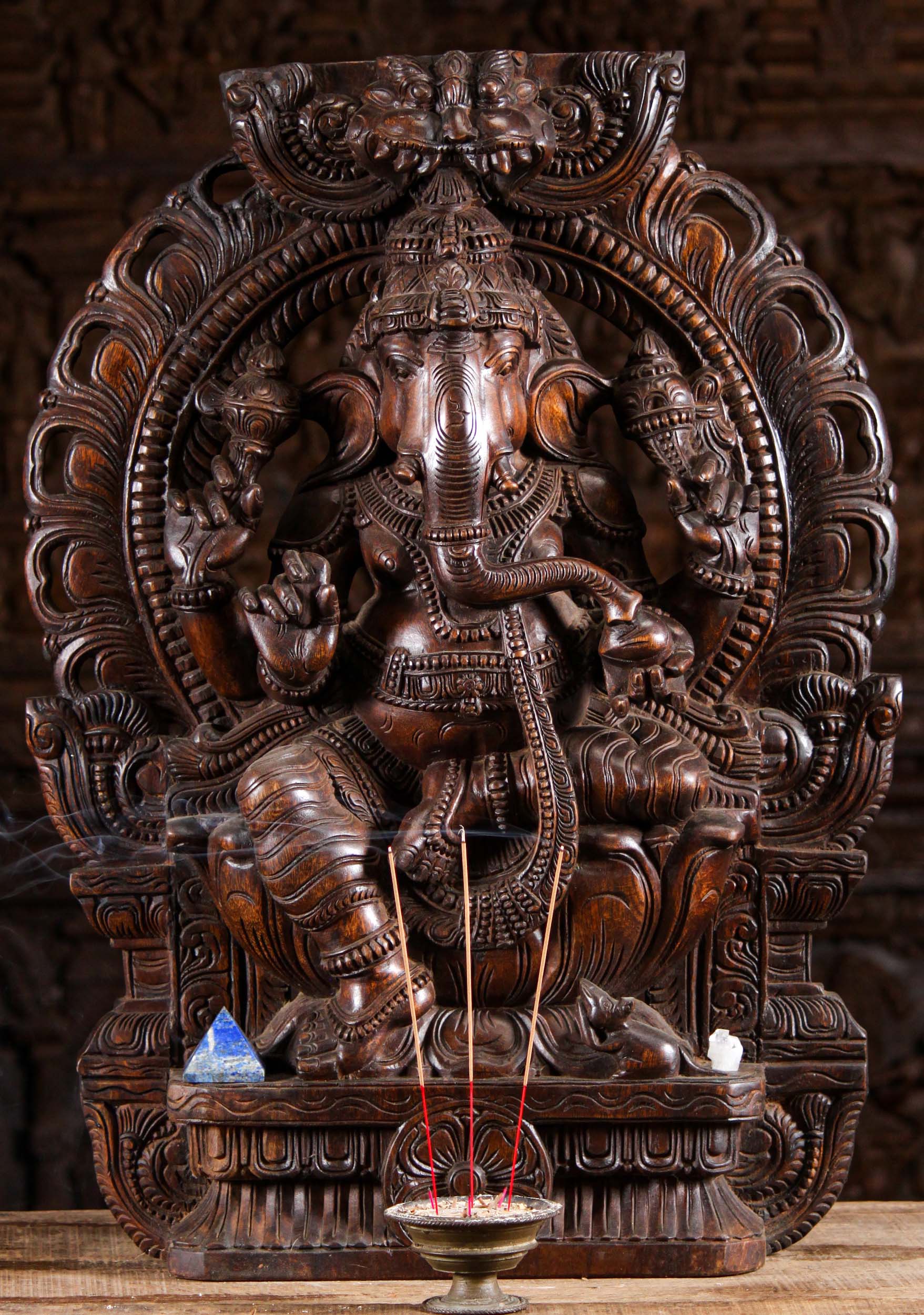 Wooden Ganesh Statue with Arch 30"