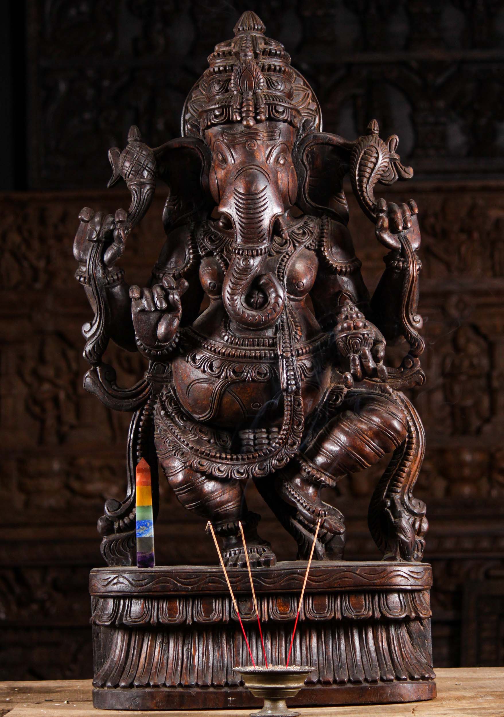 Wood Ganesh Dancing with Mango 36"