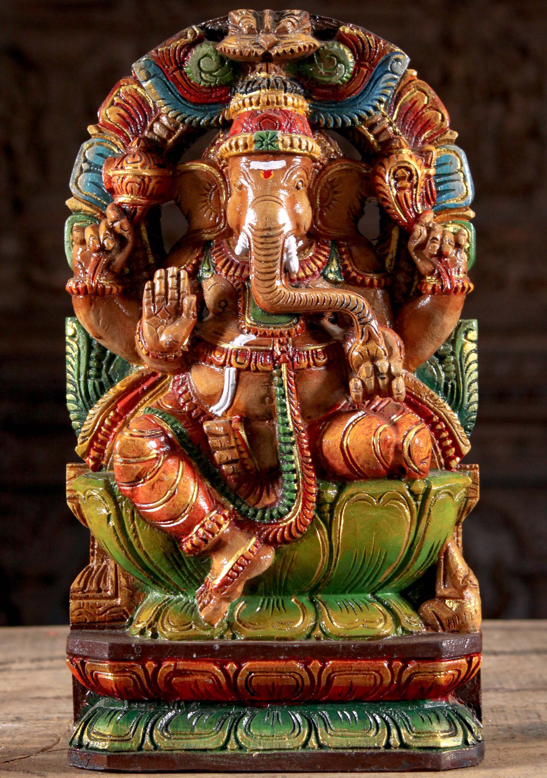 Wooden Painted Ganesh with Arch 18"