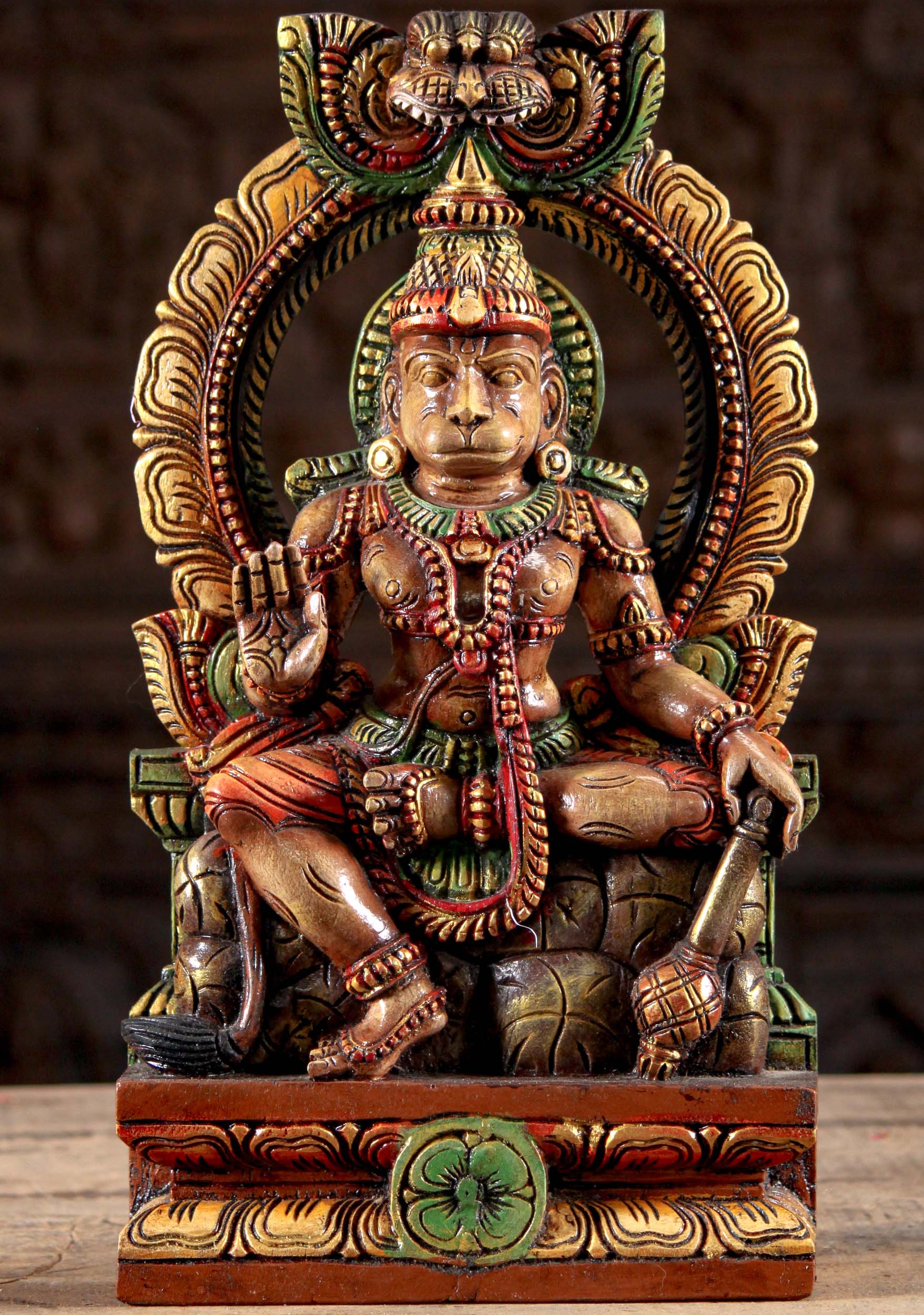 Wood Abhaya Mudra Hanuman with Club 18"