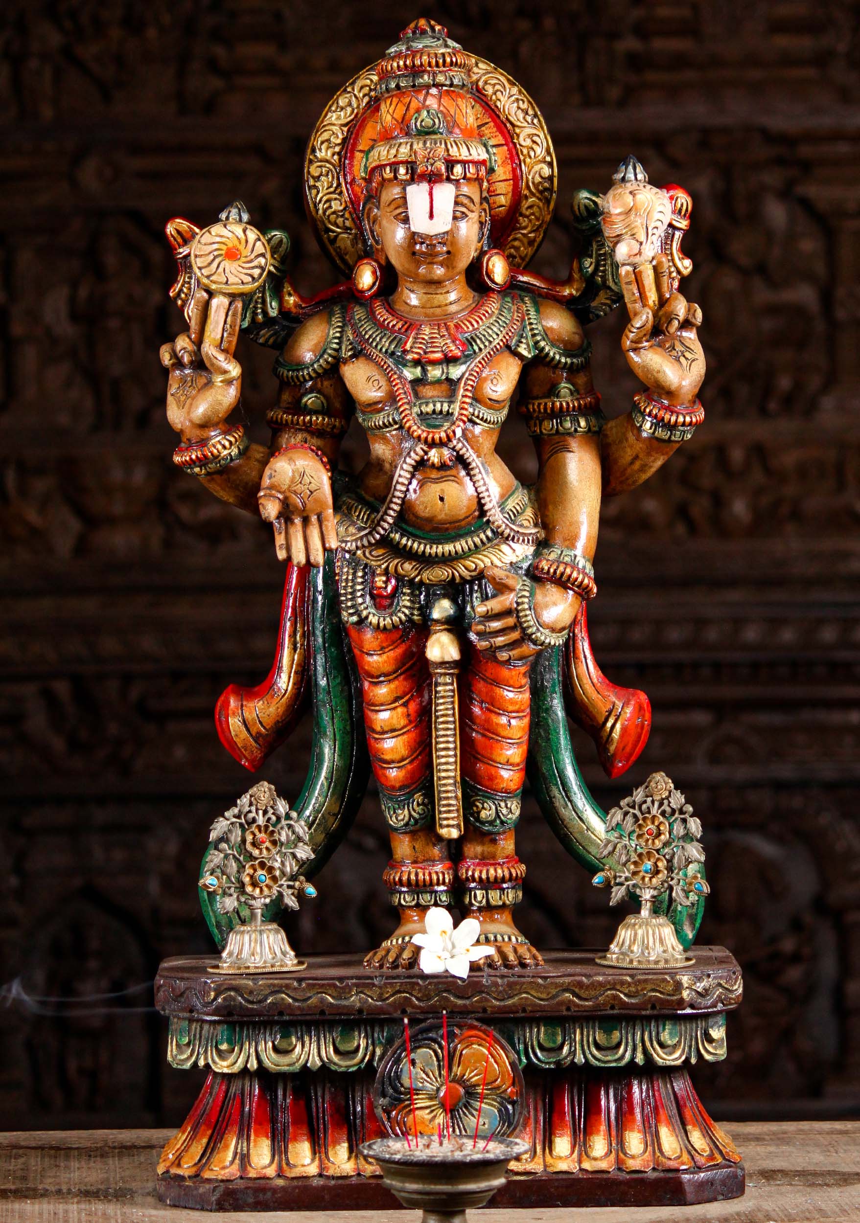 Wooden Standing Vishnu Sculpture 30"