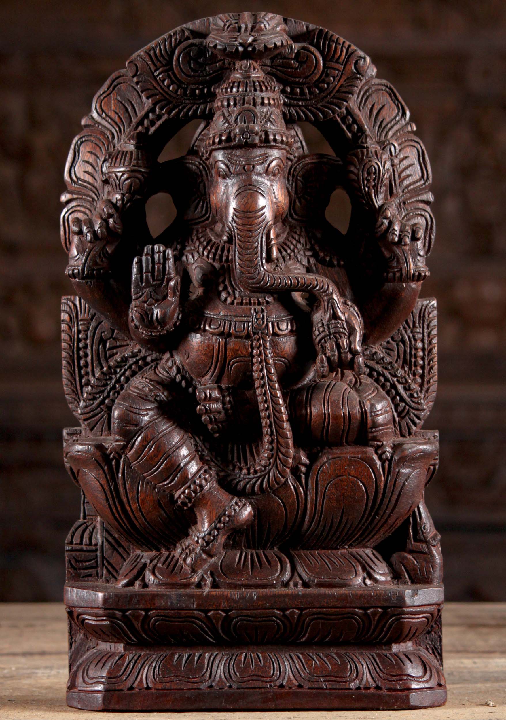 Wood Abhaya Mudra Ganesha Under Arch 18"