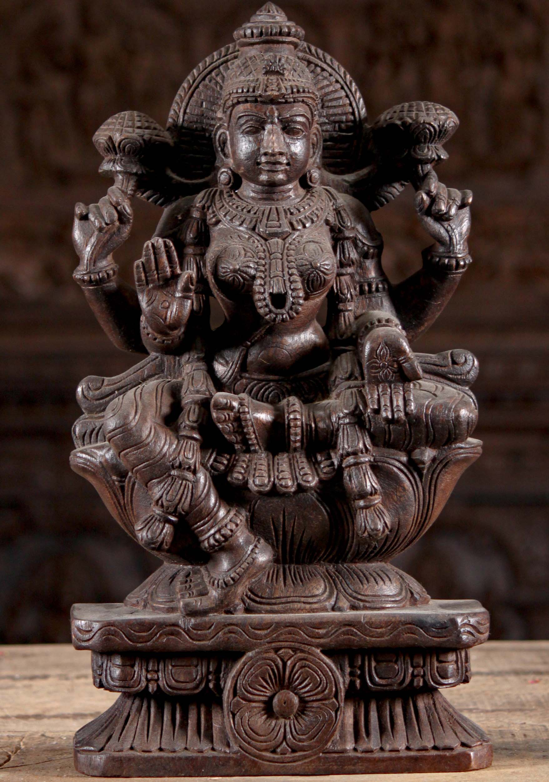 Wood Seated Abhaya Mudra Lakshmi Statue 18"