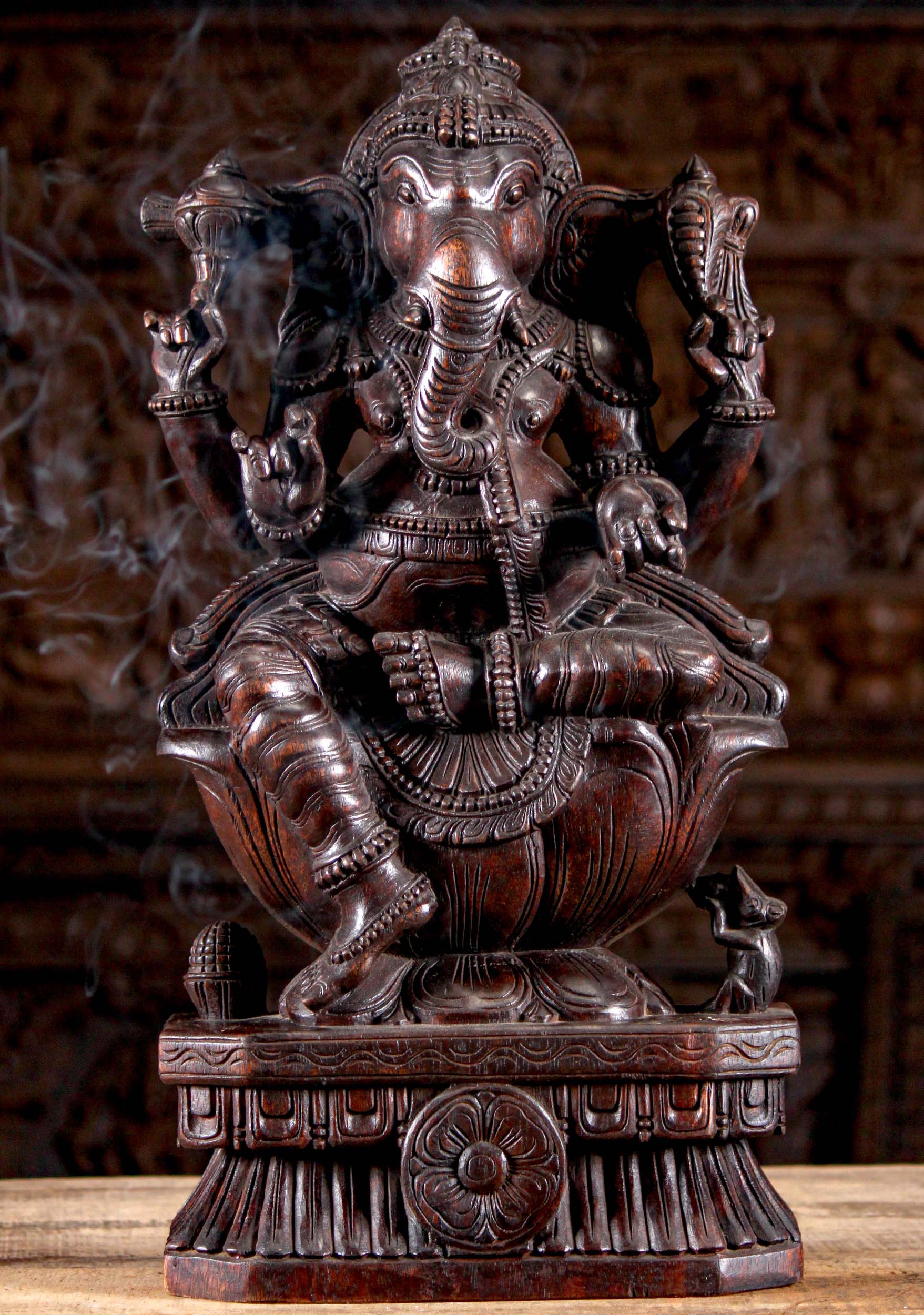 Wood Ganesh with Mango Carving 24"