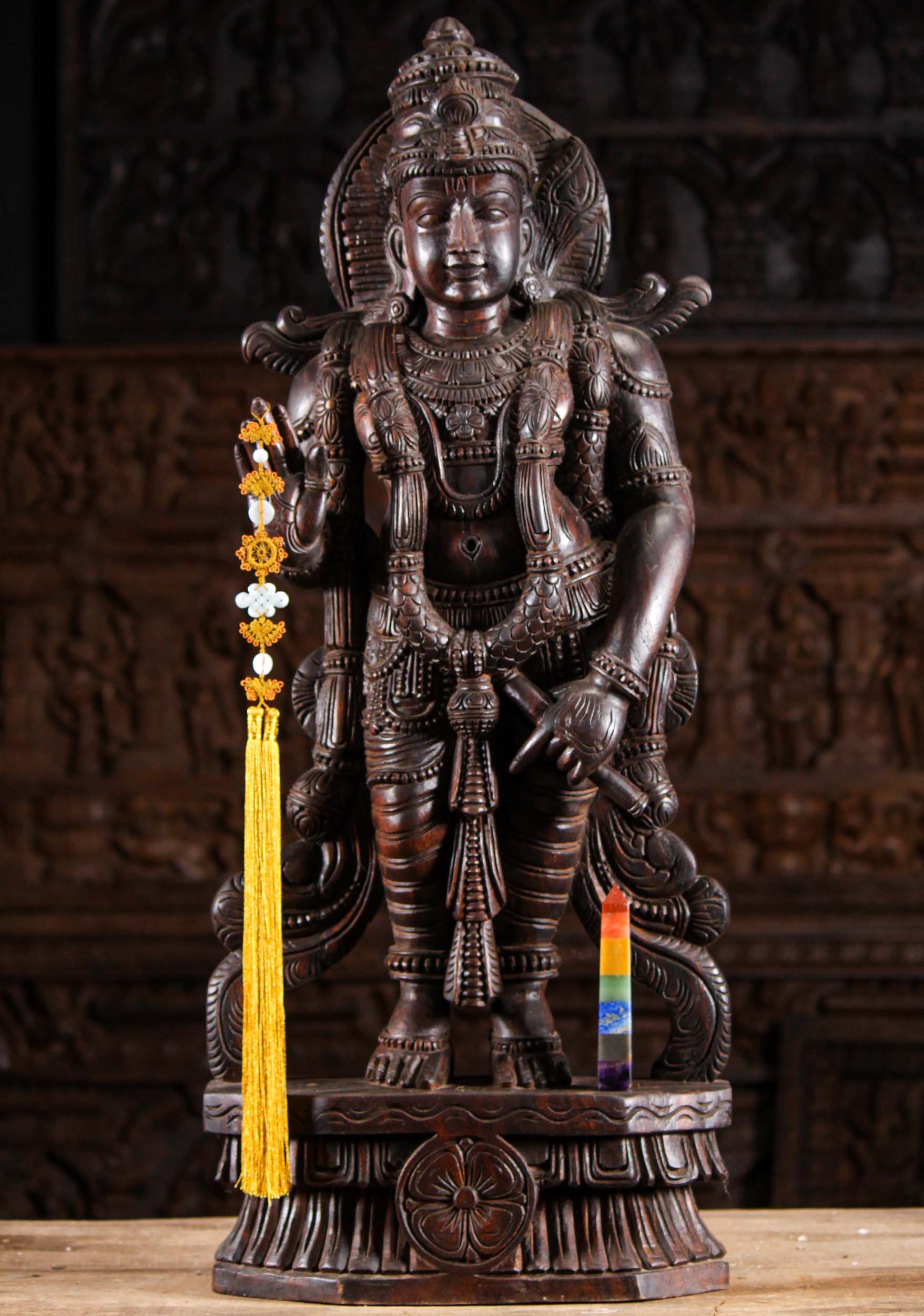 Wood Abhaya Mudra Vishnu Holding Club 36"