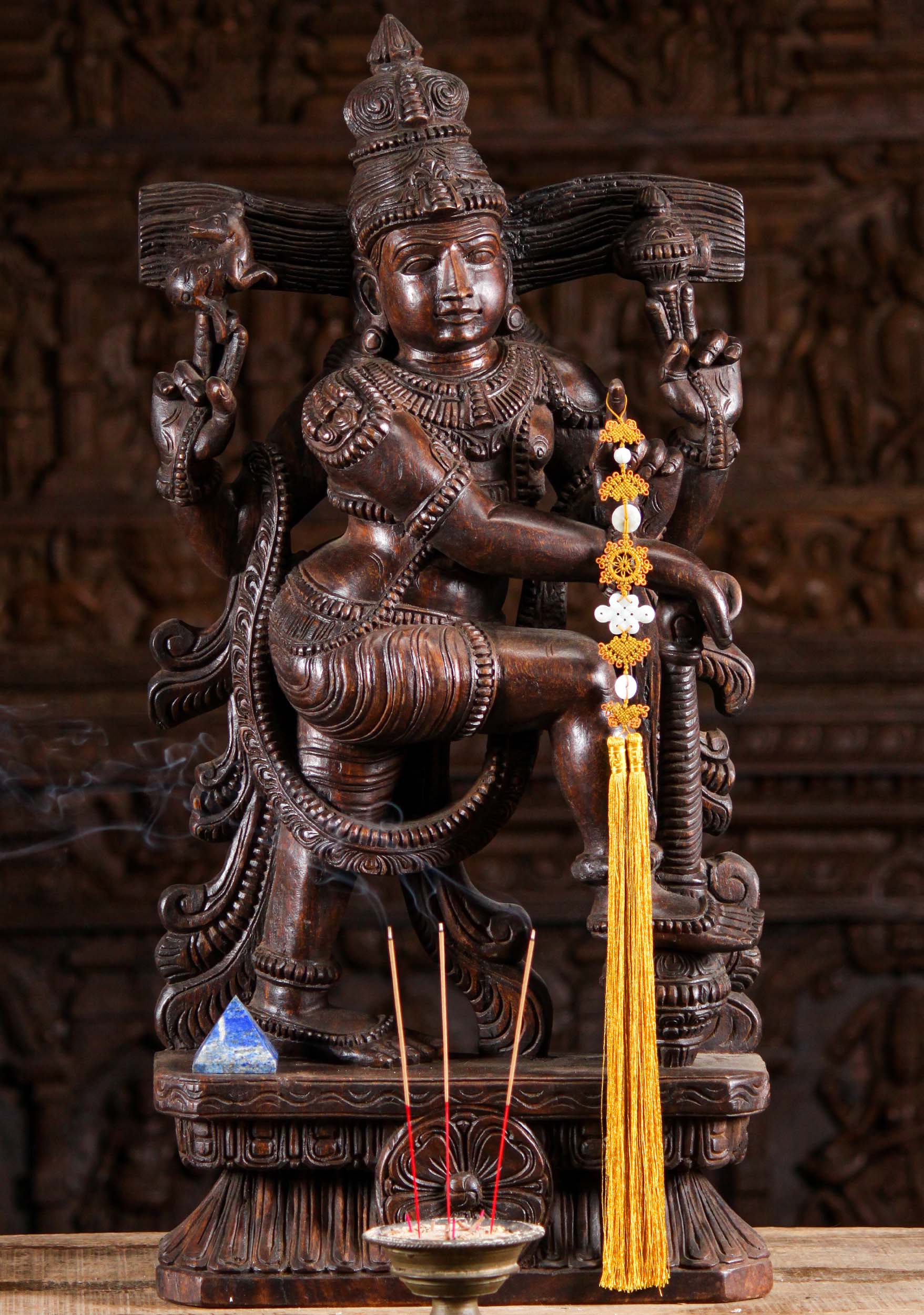 Wood Temple Guardian Dvarapala Statue 30"