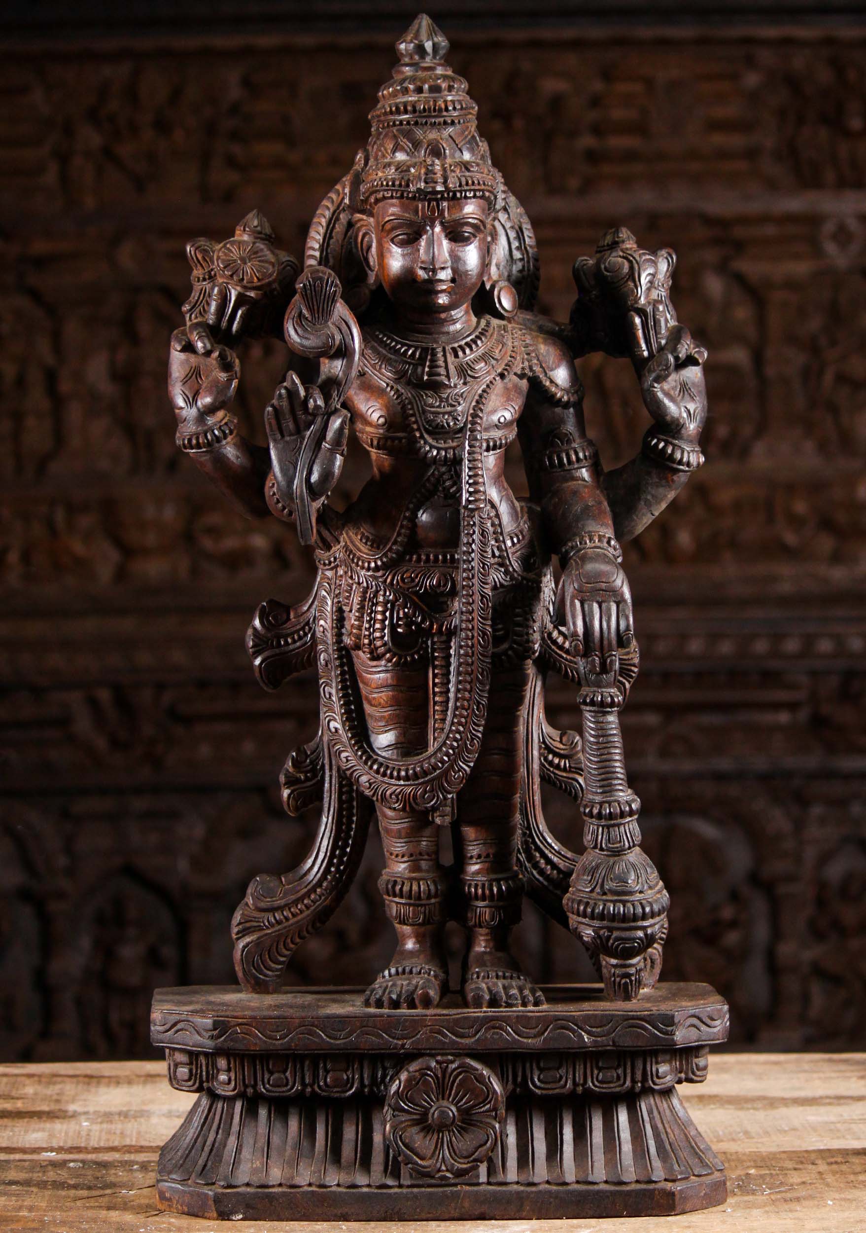 Wooden Vishnu the Preserver Statue 30"