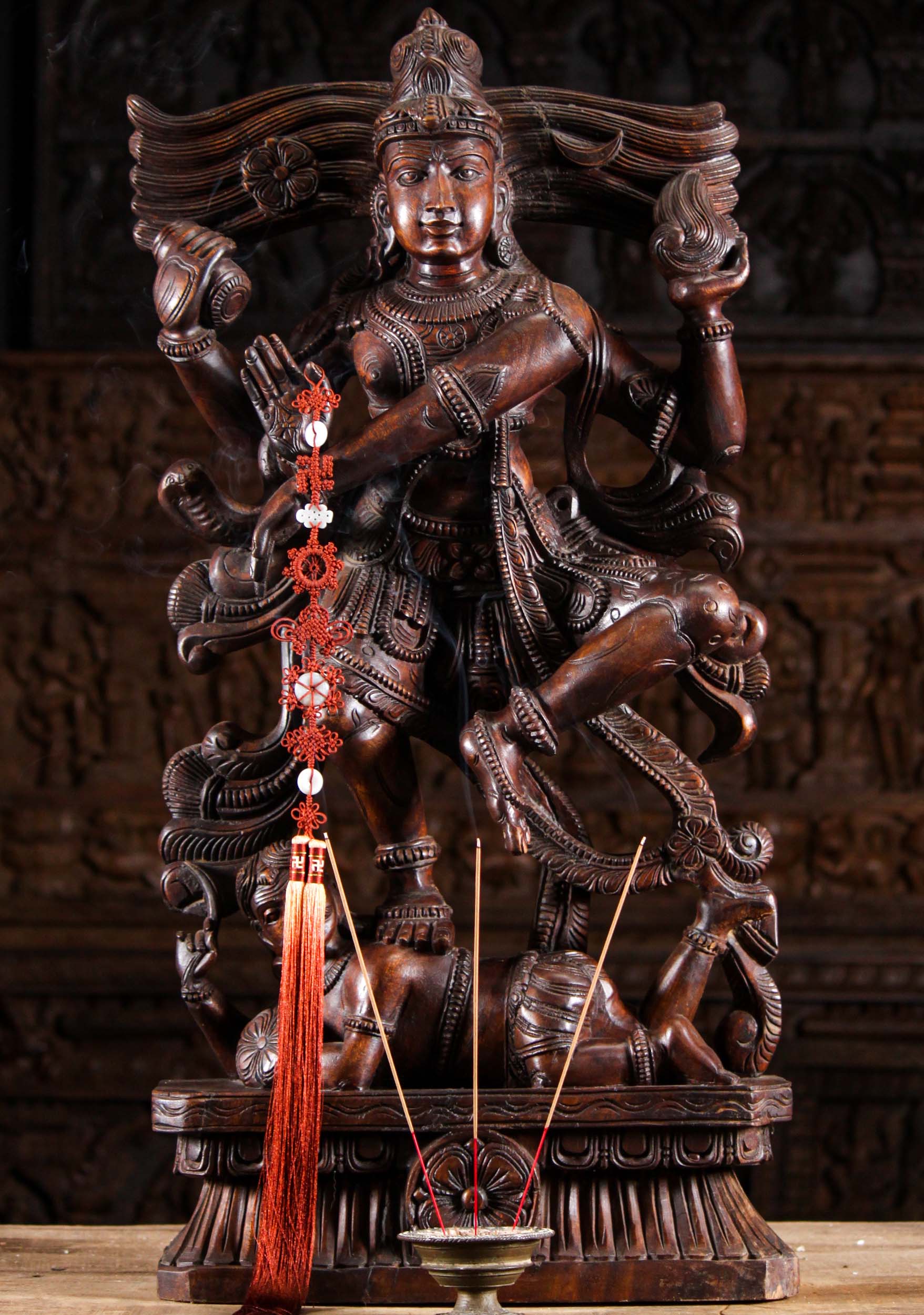 Beautifully Hand Carved Wood Shiva Statue Dancing on Dwarf Who Represents Ignorance 36"