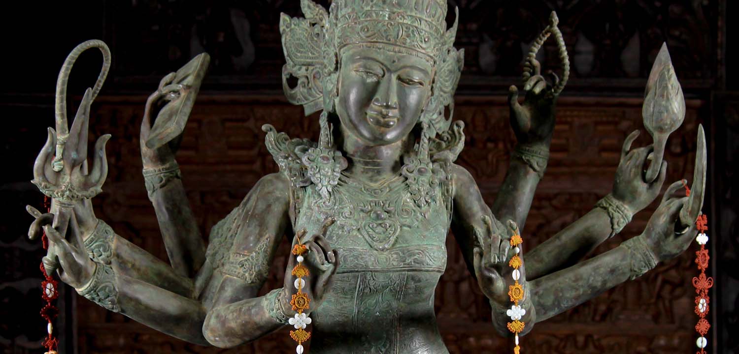Brass Statue of Hindu Goddess Durga with 8 Arms Standing on Buffalo Demon,  Mahishasura 22 (#134bb15D): Hindu Gods & Buddha Statues