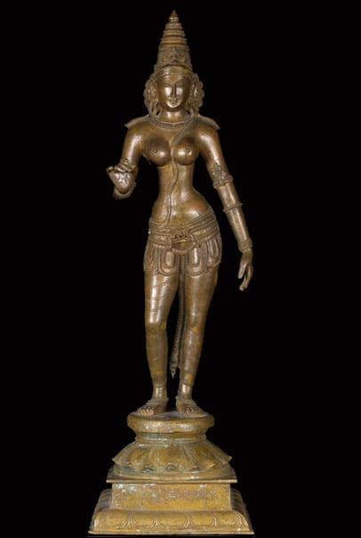 Bronze Standing Parvati Statue; Shiva's Consort 23"