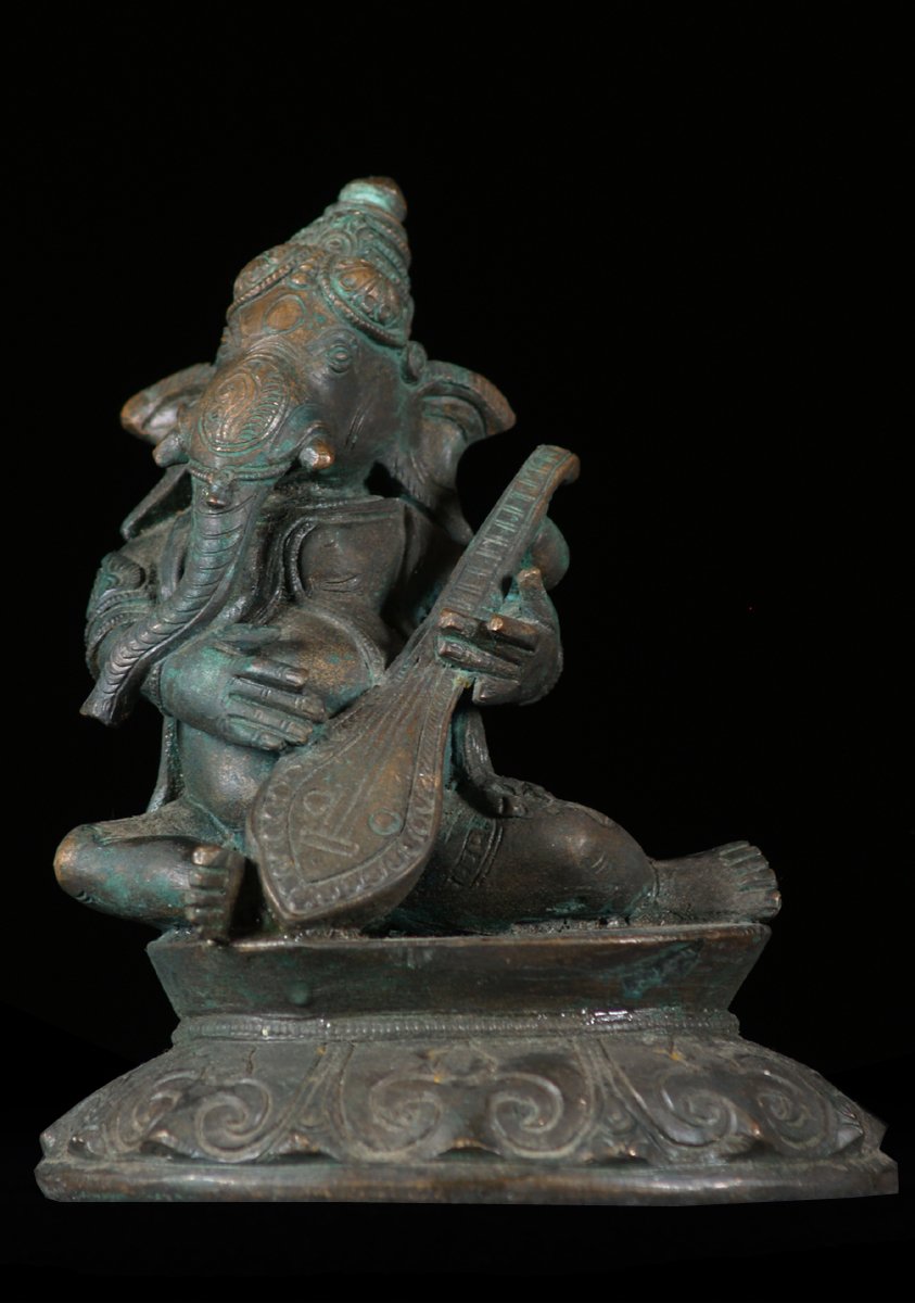 Bronze Musical Ganesh Statue Playing the Veena 6"