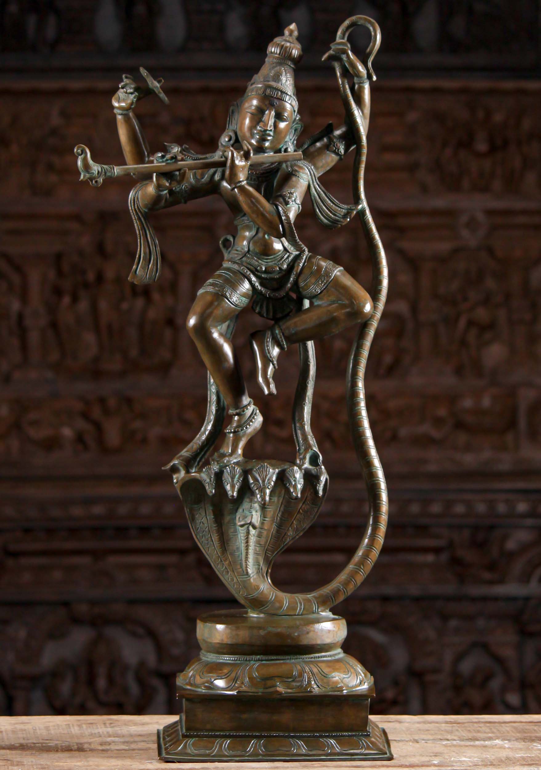 Bronze Krishna Dancing on Kaliya Statue 30.5