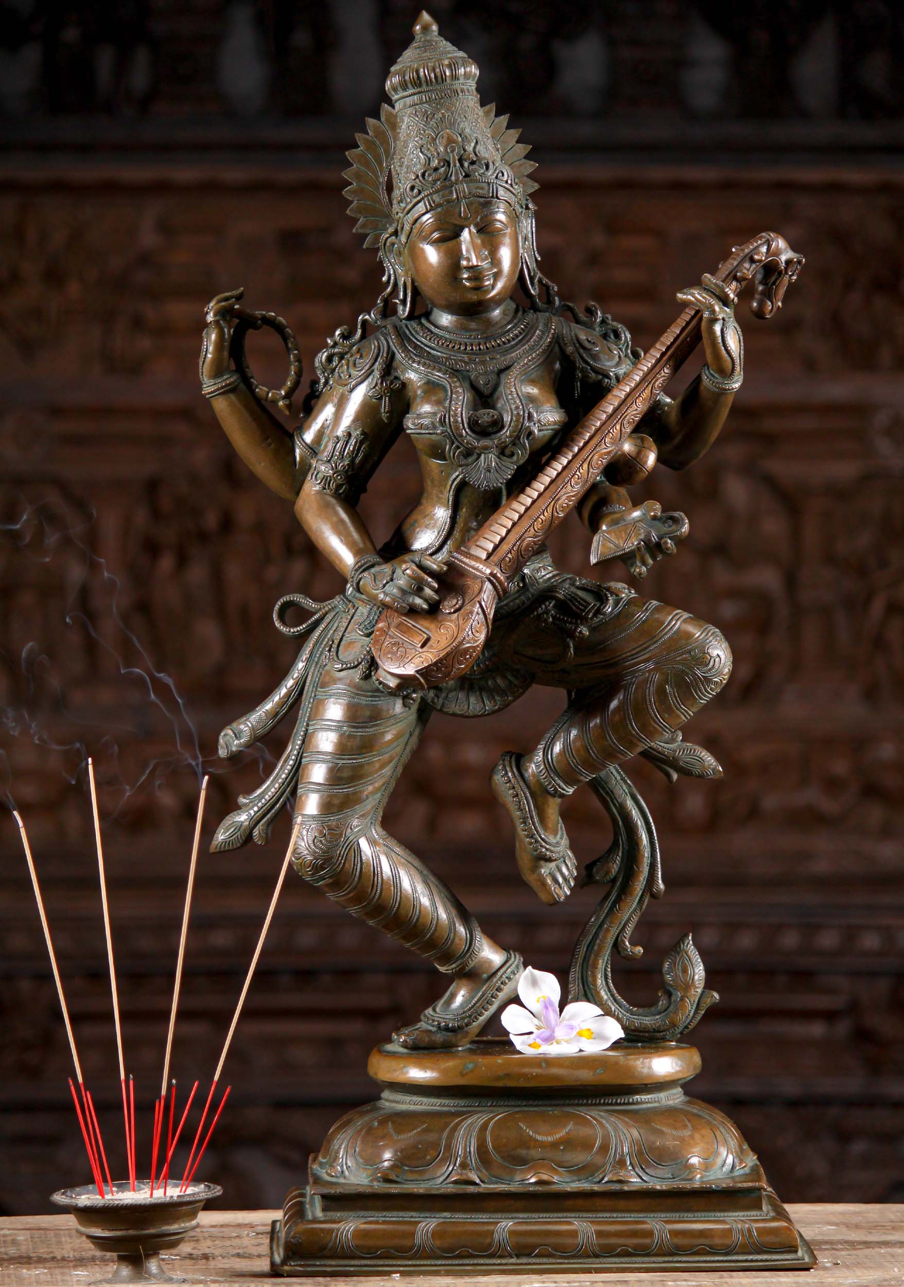 SOLD Bronze Large Dancing Saraswati Statue 32" (#115b34): Hindu Gods
