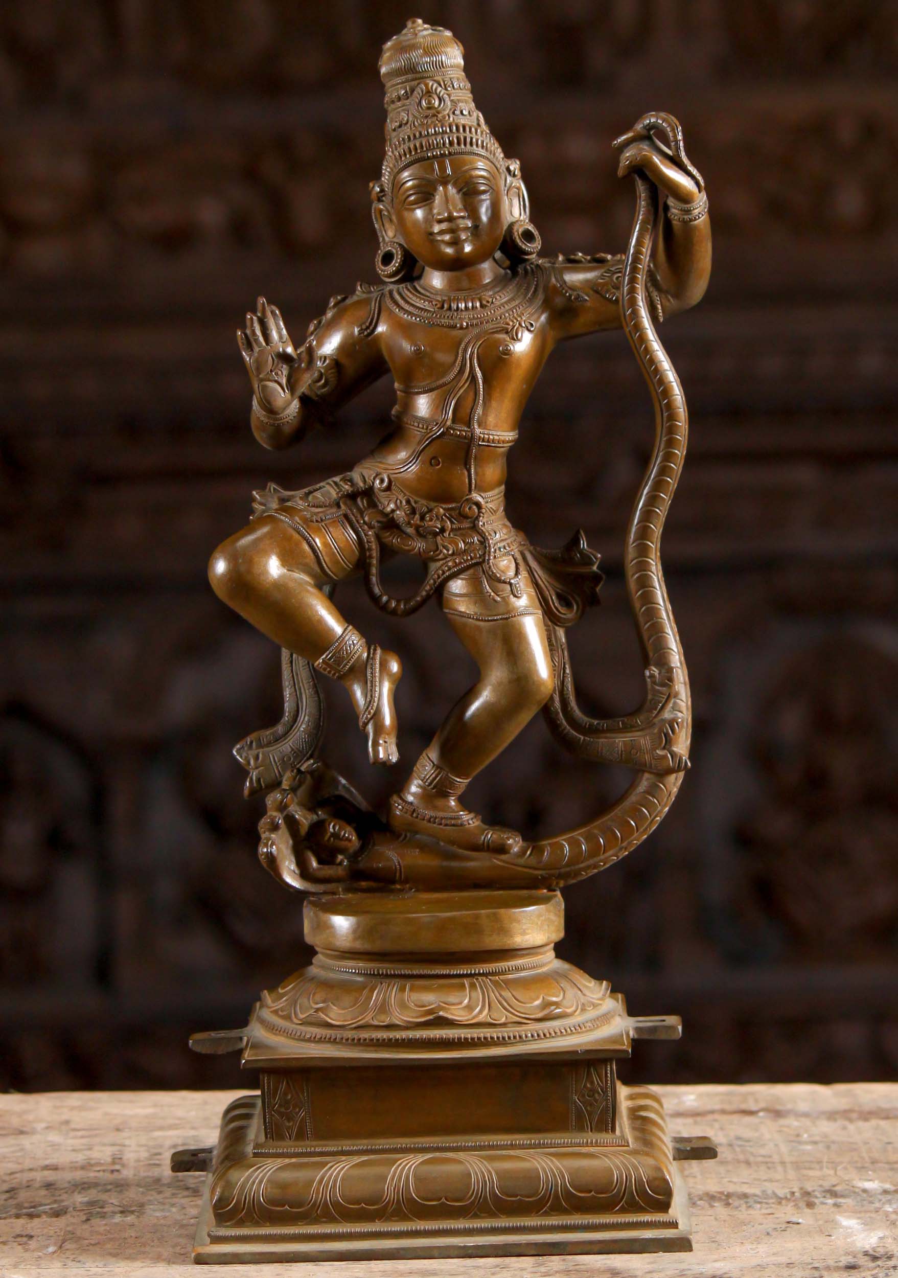 Bronze Krishna Dancing on the Serpent Kaliya 16.5