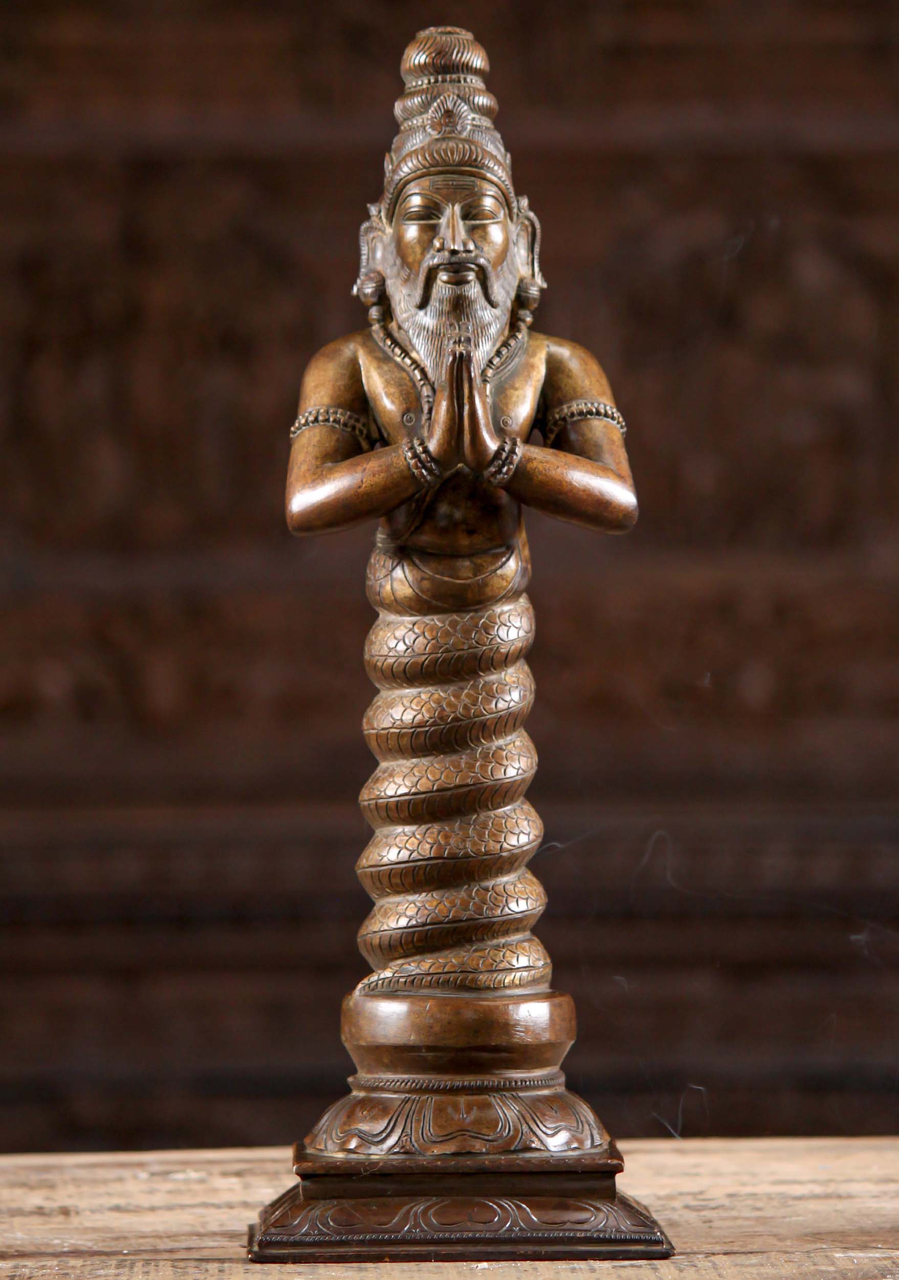 Bronze Bearded Namaste Patanjali Statue 18"