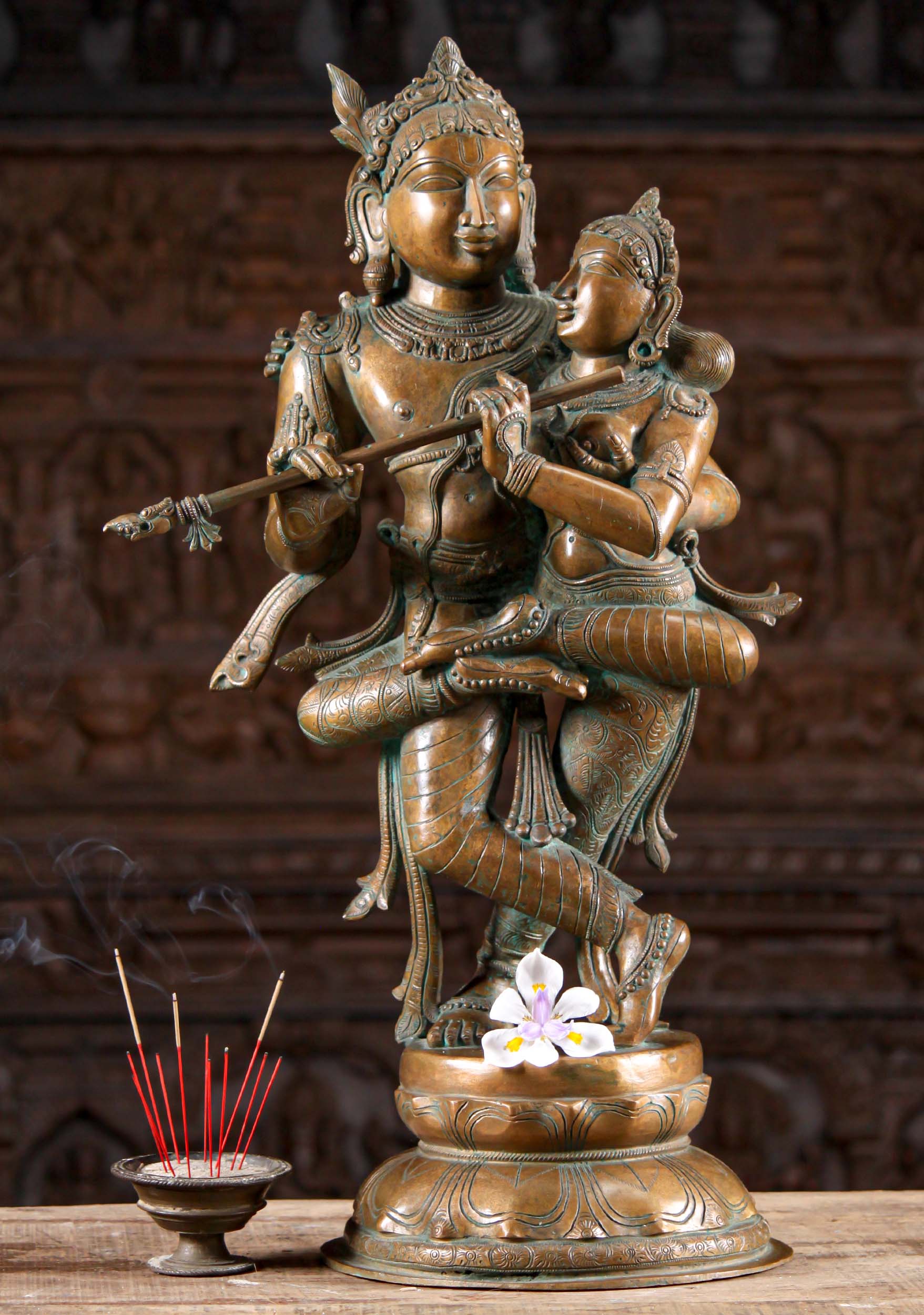 Bronze Radha & Krishna in Entwined Embrace 29"