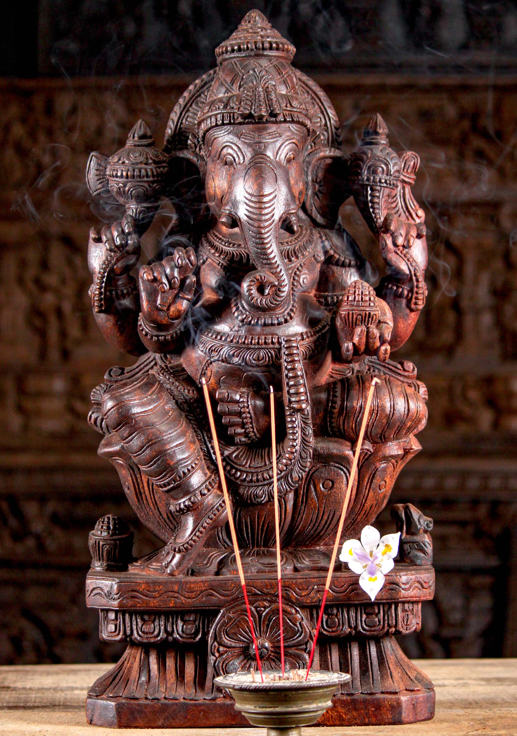 Light Wooden Ganesha Sculpture with Mango 24"'