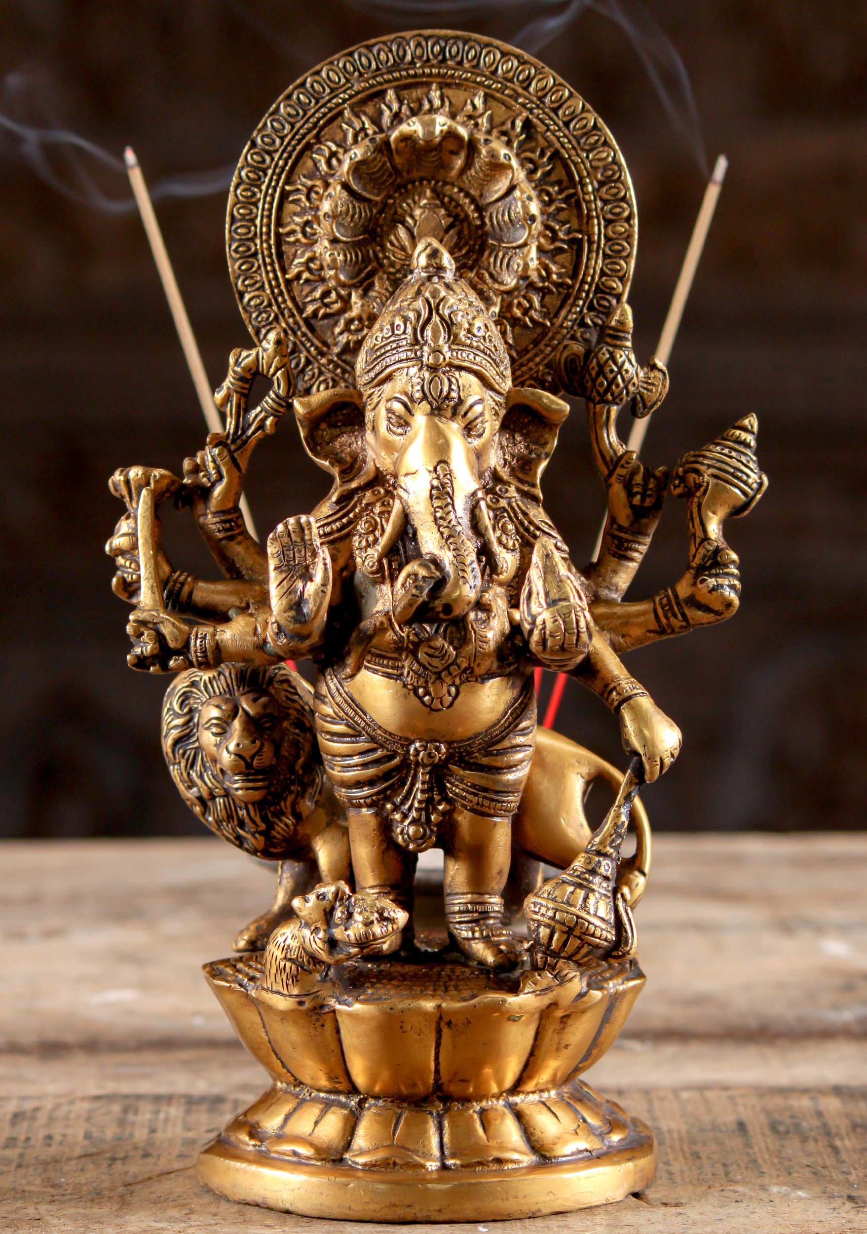 SOLD Indian Brass Kana Drishti Standing Ganesh Statue with 8 Arms ...