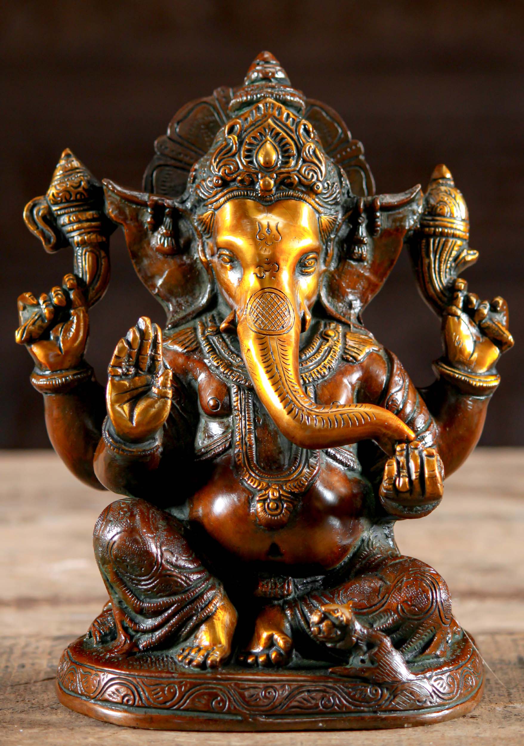 Brass Seated Abhaya Mudra Ganesh Statue 9"