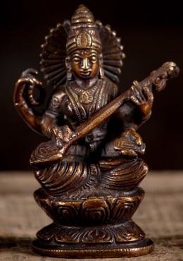 Brass Large Saraswati Statue Seated in Lalitasana on Large Lotus Base  Playing Veena 53