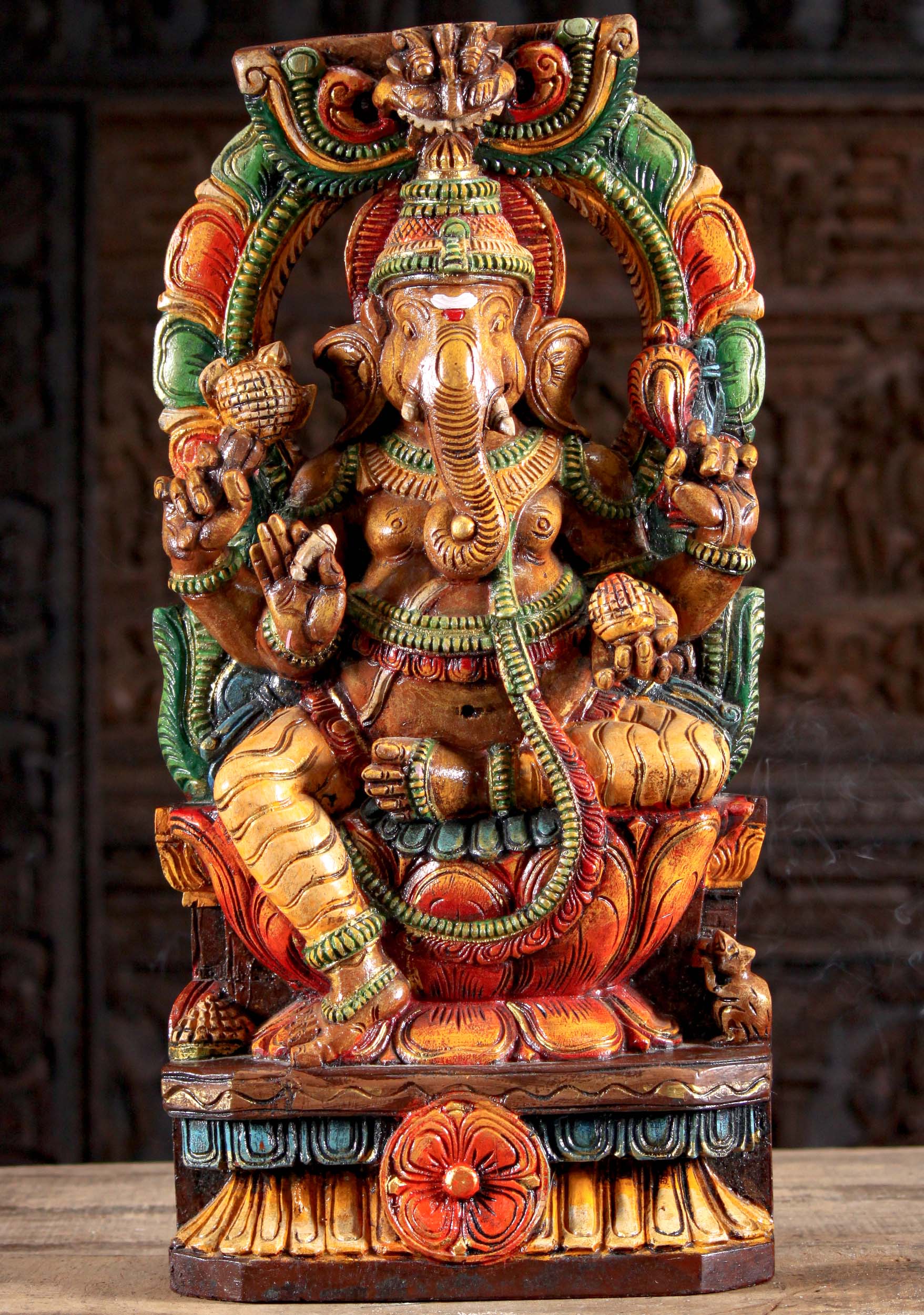 Wooden Painted Ganesh with Arch 24"