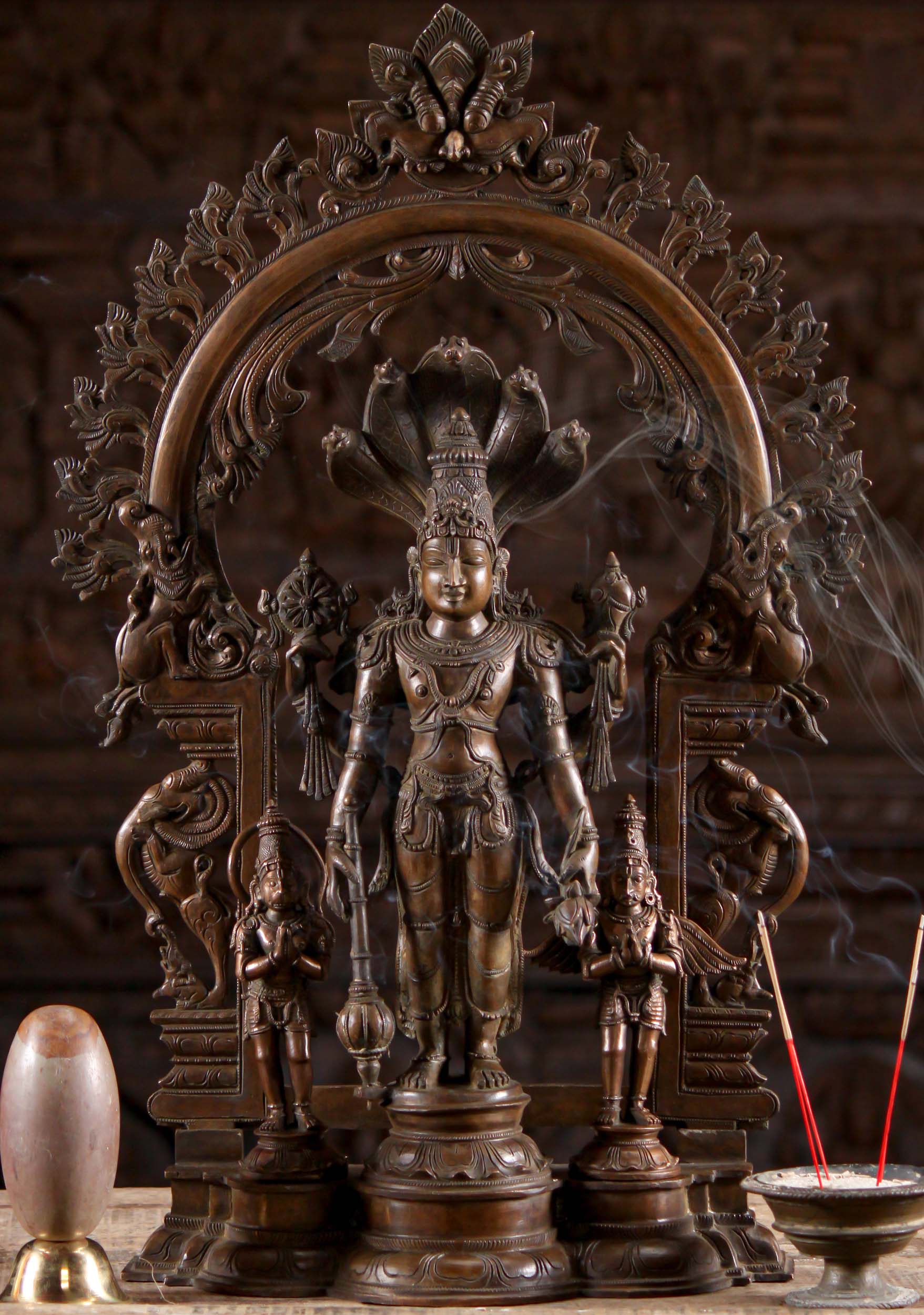 Bronze Vishnu Statue with Hanuman & Garuda 25"